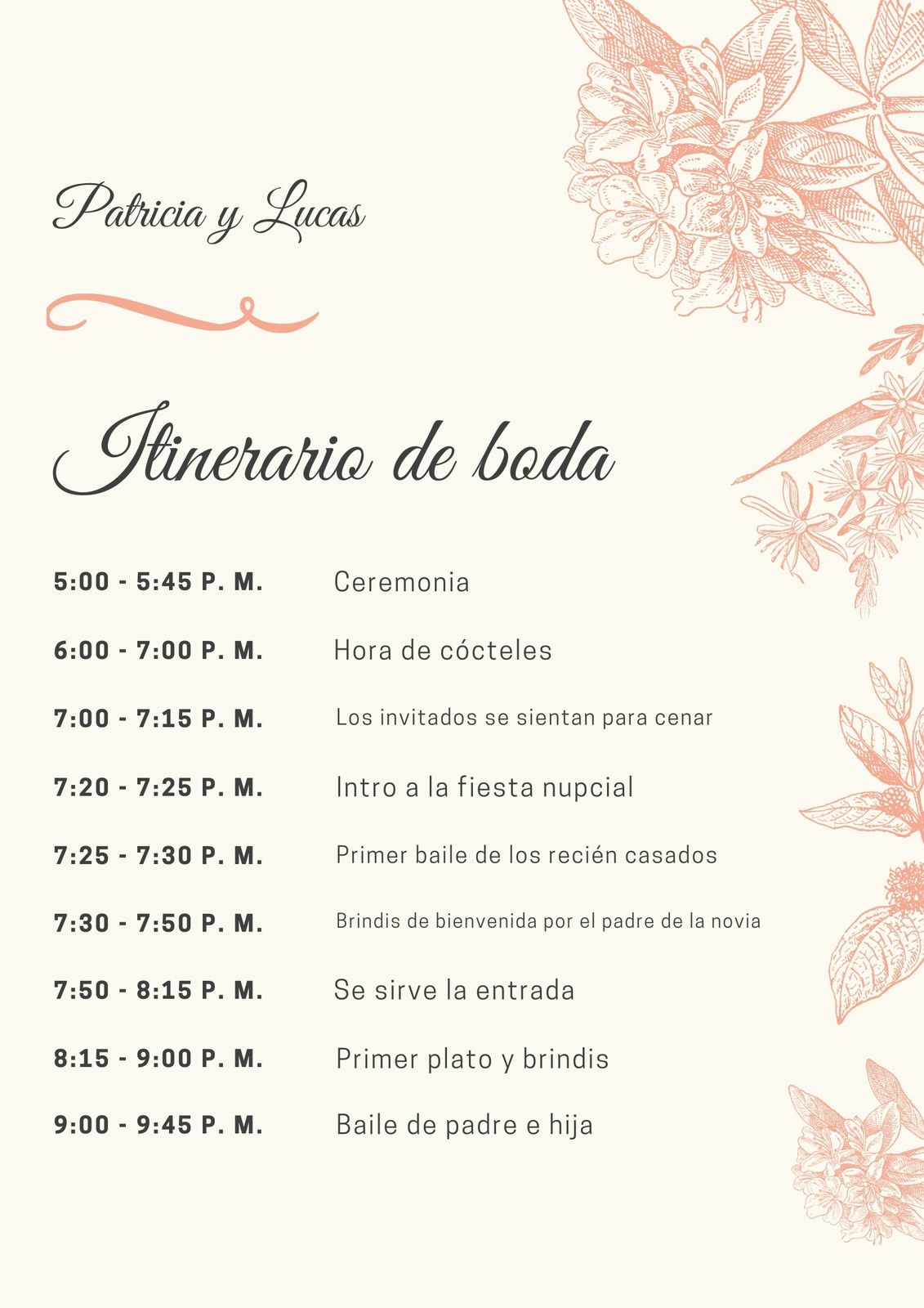 Durazno Ilustrado Itinerario de Boda Durazno Ilustrado Itinerario de Boda