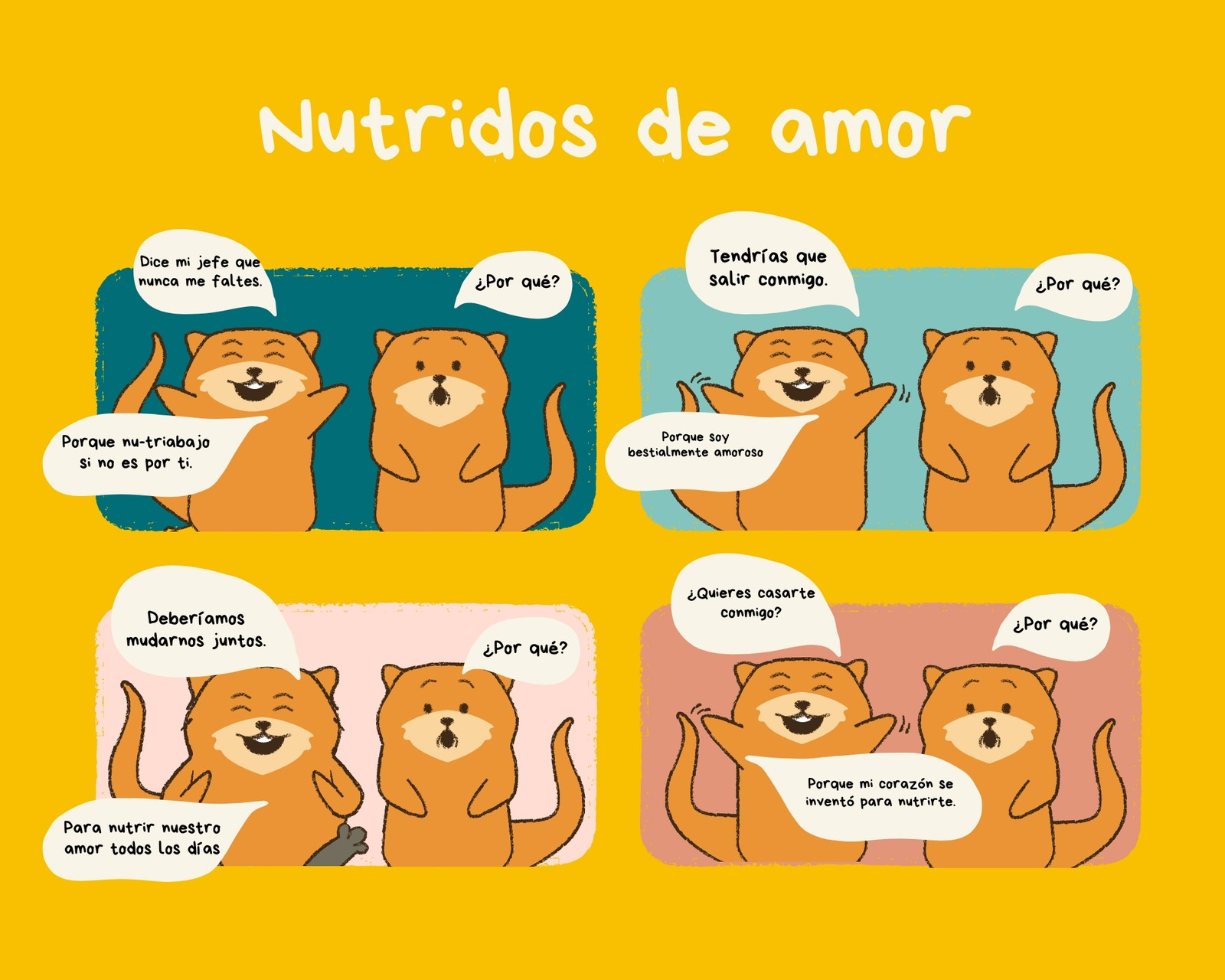 Amarillo Nutrias Animal 4 Viñetas Historieta Amarillo Nutrias Animal 4 Viñetas Historieta