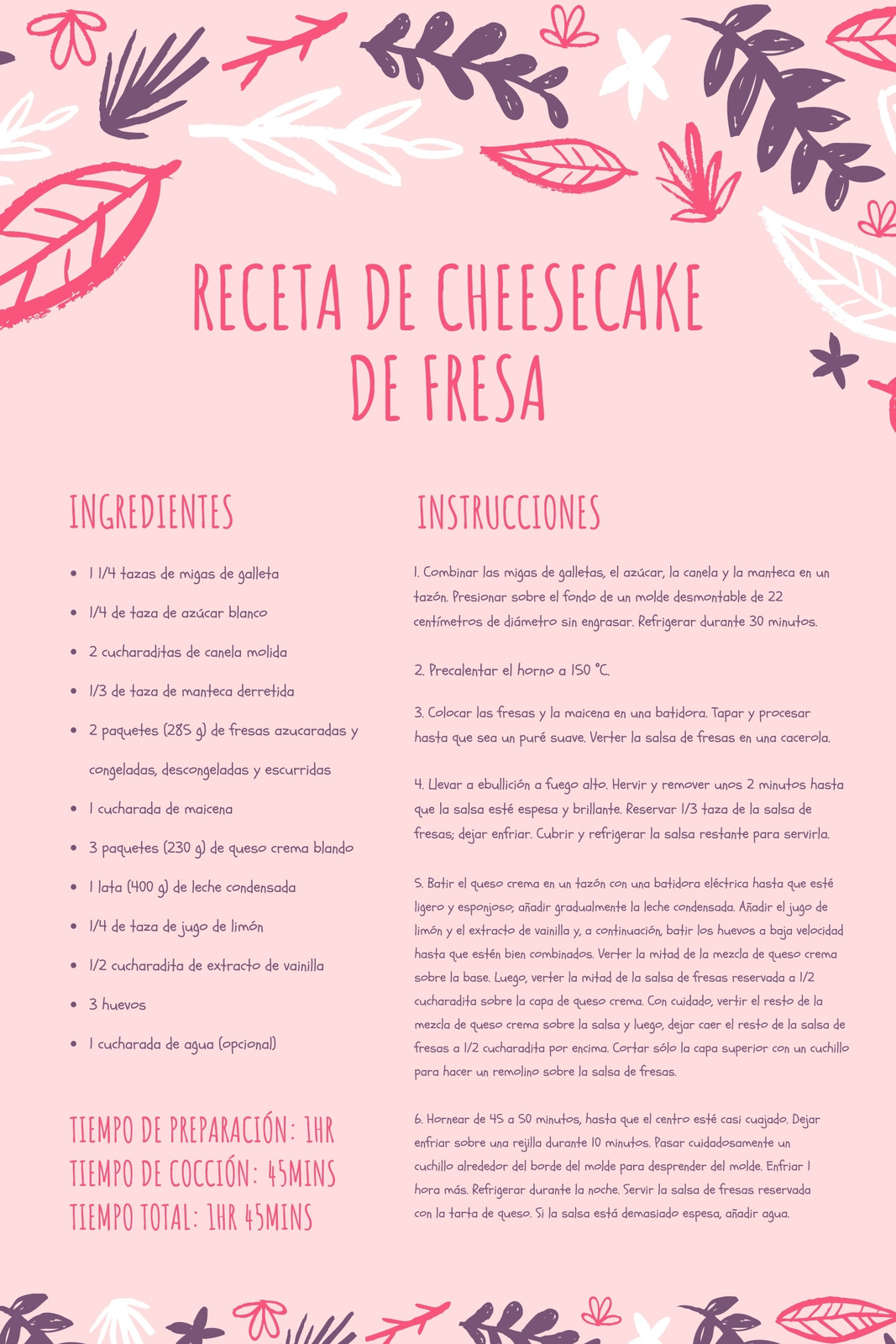 Rosa Dibujado a Mano Borde General Tarjeta de Receta