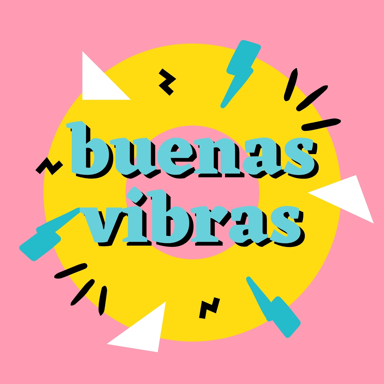 Amarillo y Rosa Retro Buenas Vibras Adhesivo