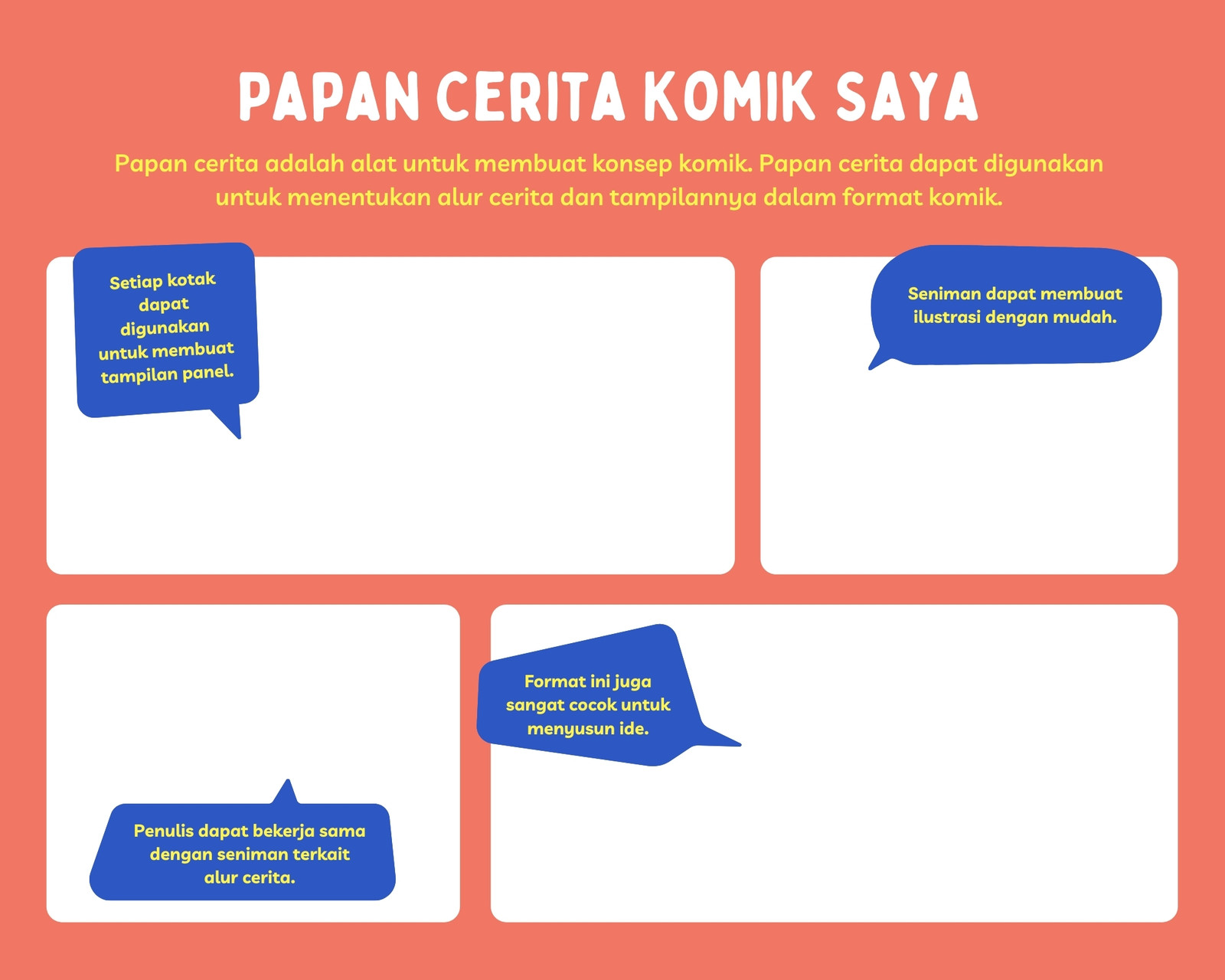 Oranye Biru dan Kuning Seni Komik Papan Cerita