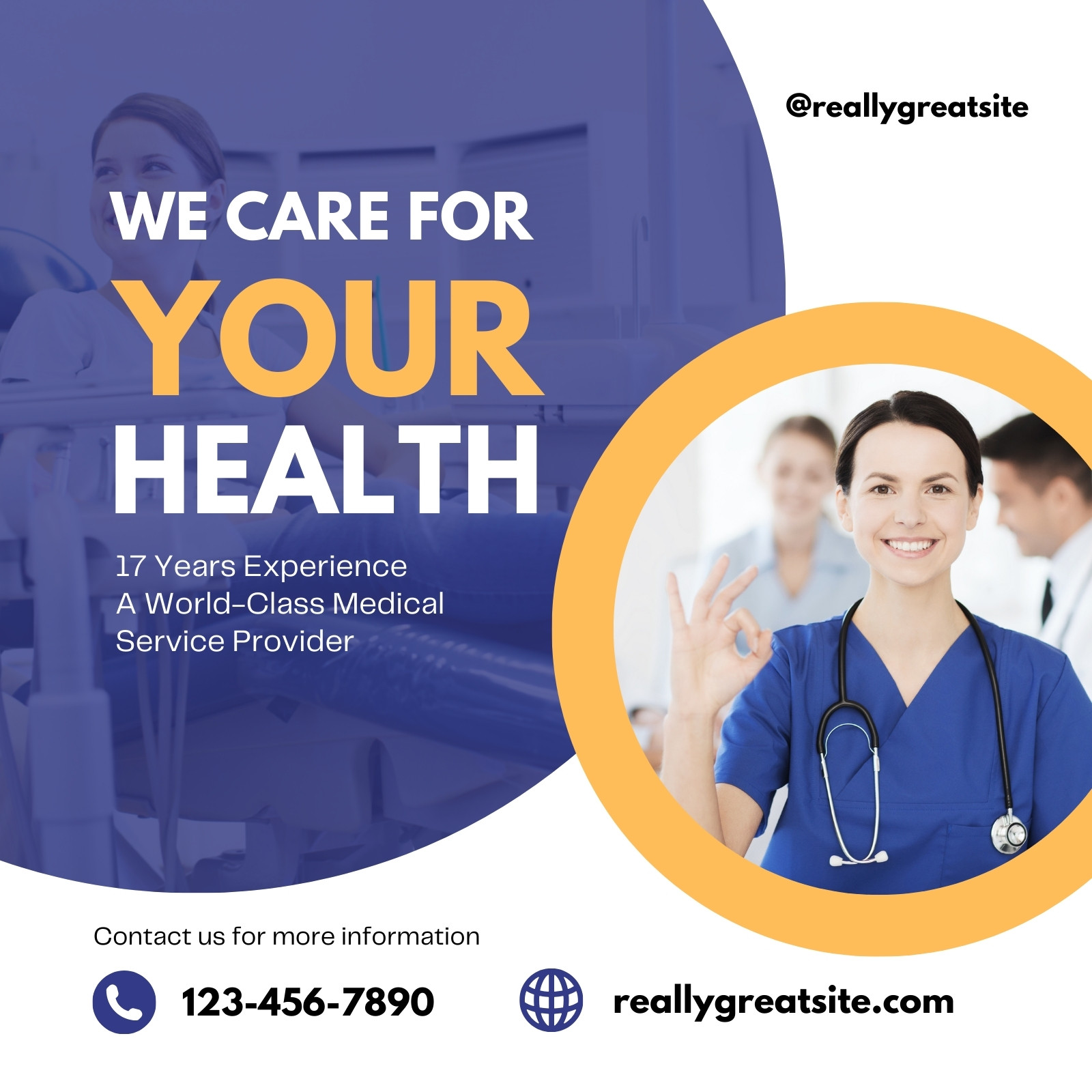 Blue and Yellow We Care for Your Health Instagram Post
