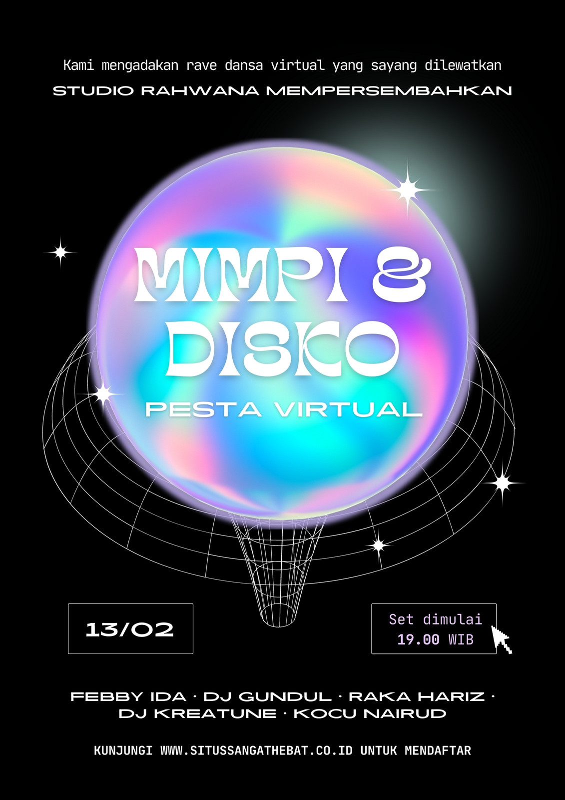 Selebaran Acara DJ Virtual Vaporwave Modern Bentuk 3D Pelangi Selebaran Acara DJ Virtual Vaporwave Modern Bentuk 3D Pelangi
