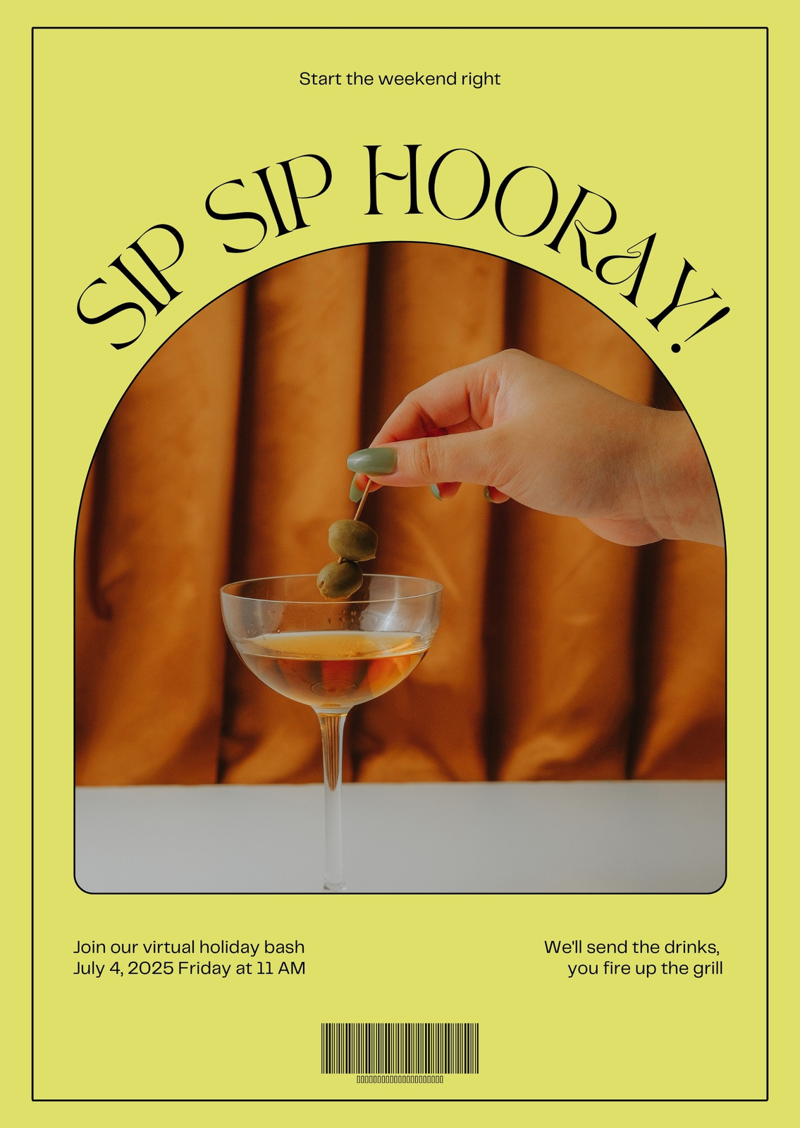 Lemon Yellow Black Mustard Olive Green Minimal and Bright Generic Holiday Virtual Party Invitation