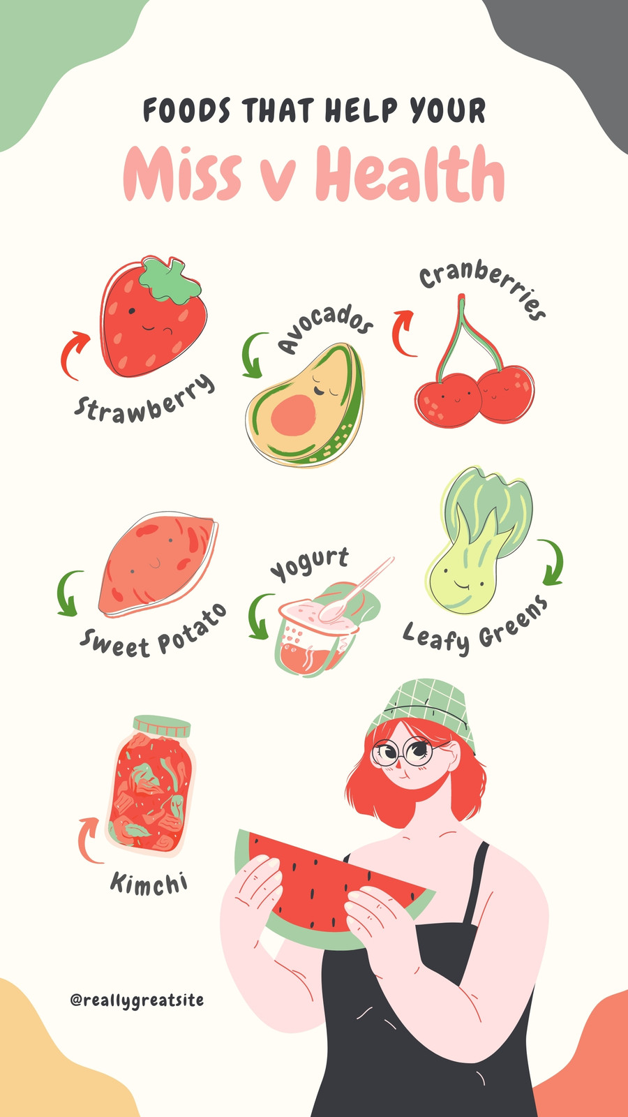 Colorful Pastel Foods That Help Your Miss V Health Illustration List - Instagram Story