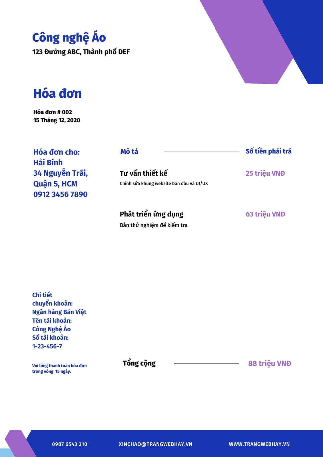 Xanh dương và Tím Giản dị Doanh nghiệp Phát triển ứng dụng Khởi nghiệp Hóa đơn