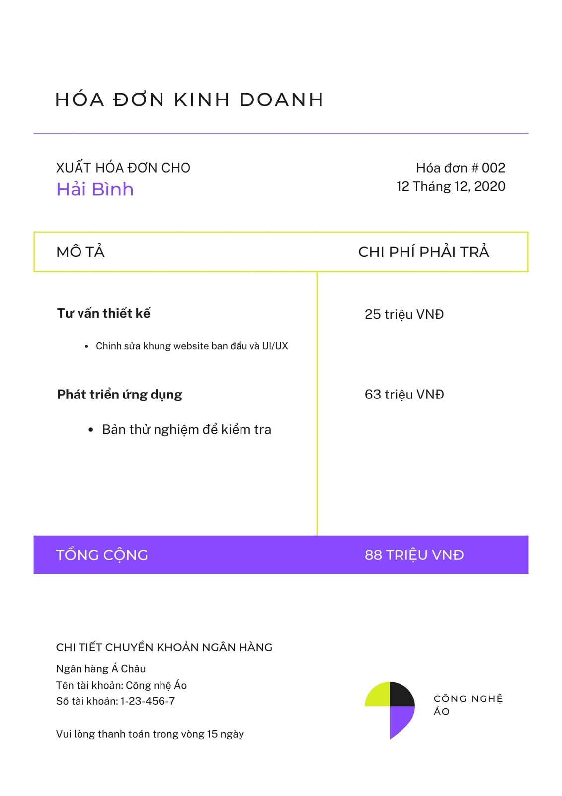 Xanh lá và Tím Chuyên nghiệp Màu chuyển tiếp Phát triển ứng dụng Khởi nghiệp Hóa đơn