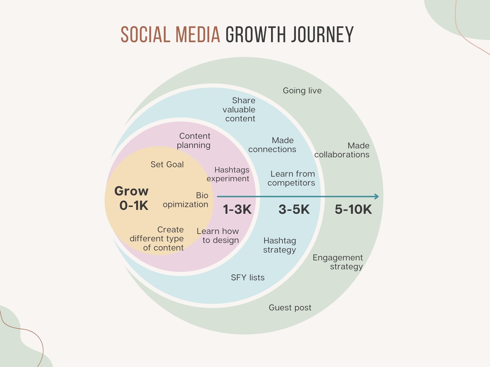 Muted Tone Social Media Growth Journey Venn Diagram Infographic Graph