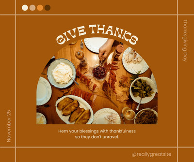 Modern Photo Happy Thanksgiving Day Facebook Post Canva template, orange