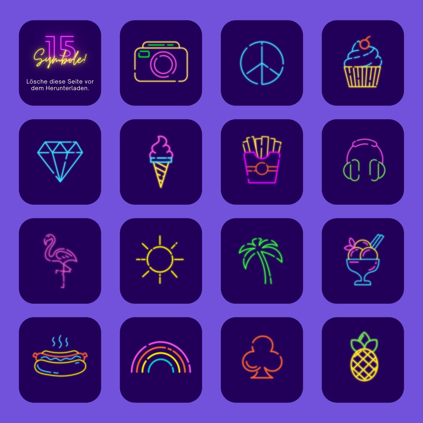 Lila Neon Symbole Symbolsatz Lila Neon Symbole Symbolsatz