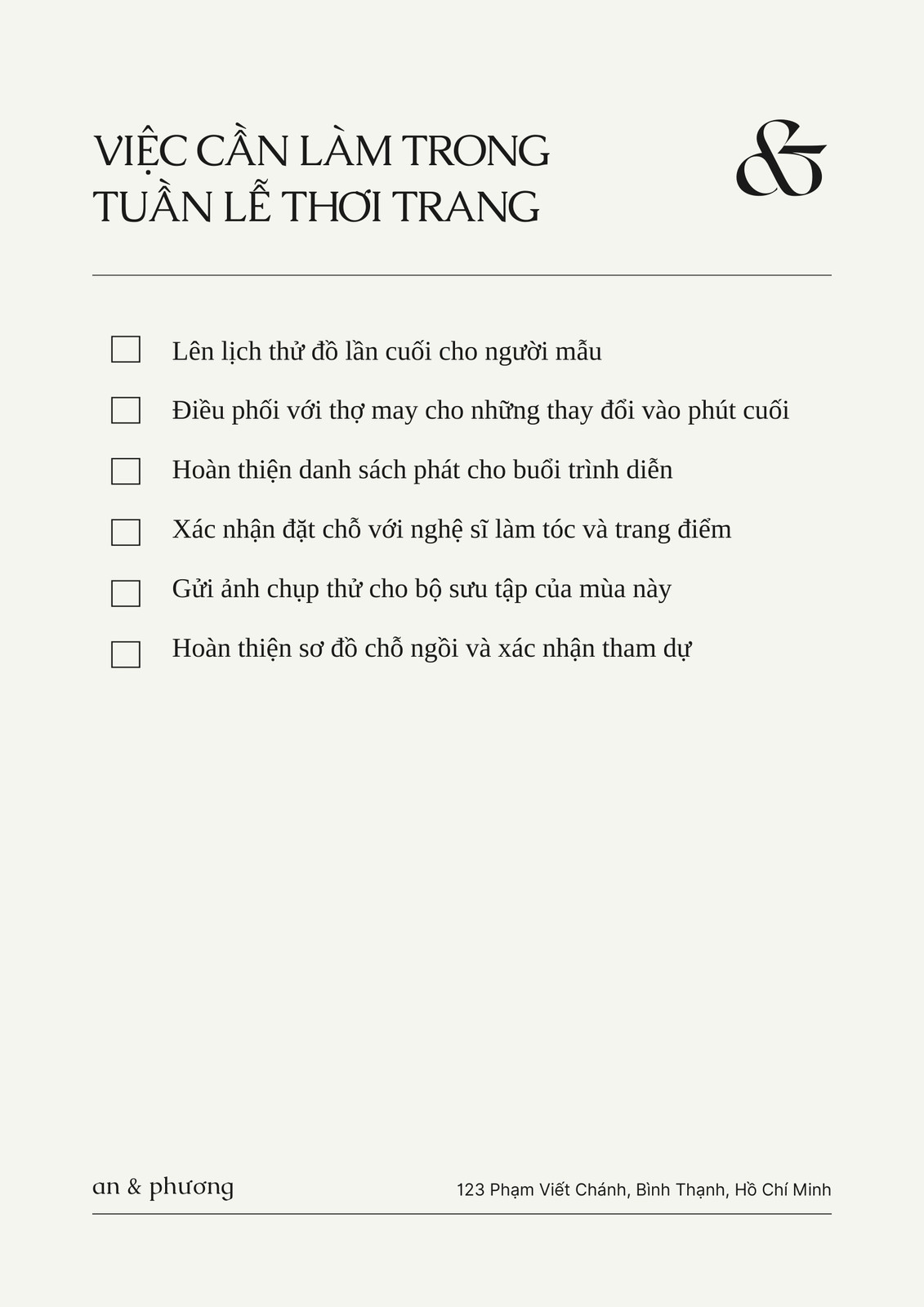 Checklist chuẩn bị tuần lễ thời trang Checklist chuẩn bị tuần lễ thời trang