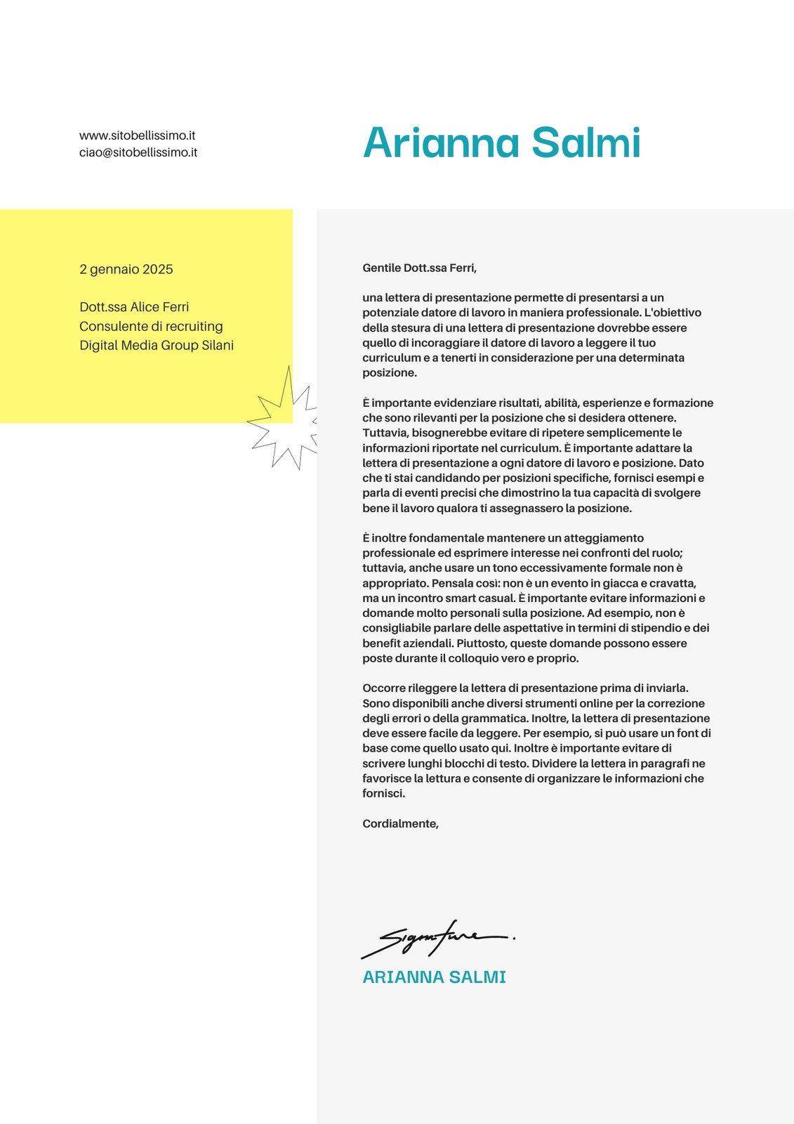 Giallo e Blu Giovane Semplice Studente Tirocinio Lettera di Presentazione