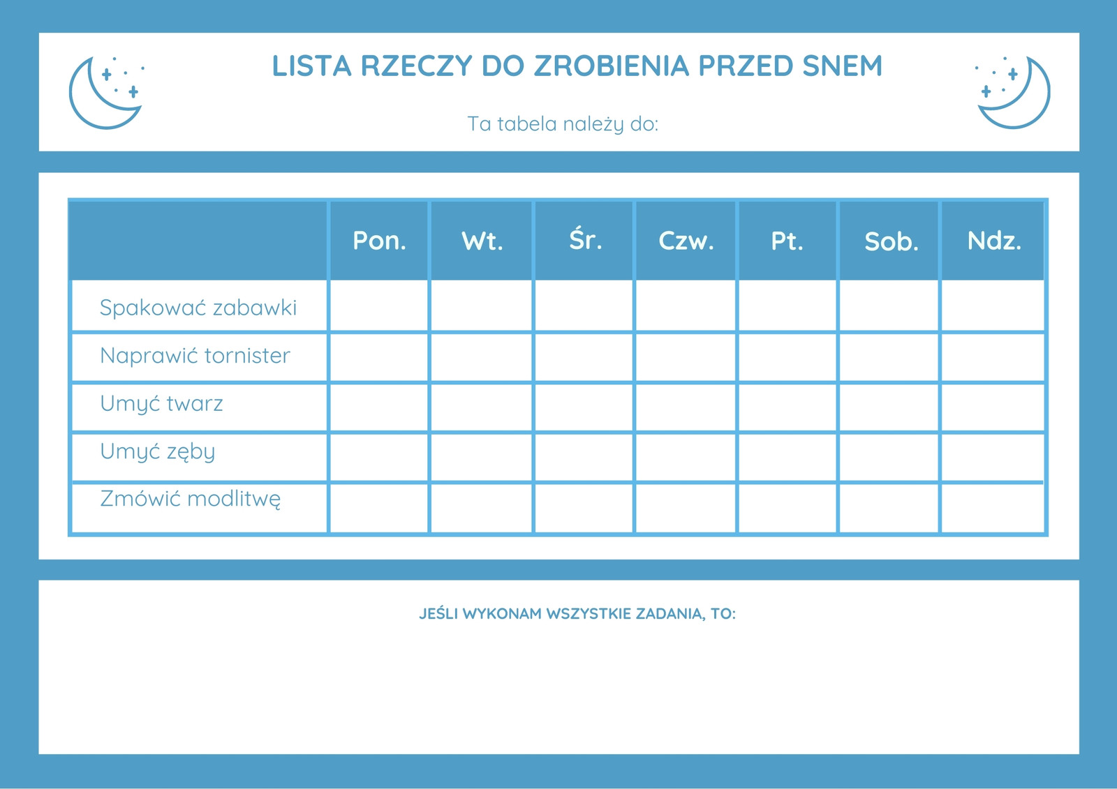 Niebieska i Biała Nowoczesna Obramowana Księżyc Pora Snu Checklista Niebieska i Biała Nowoczesna Obramowana Księżyc Pora Snu Checklista