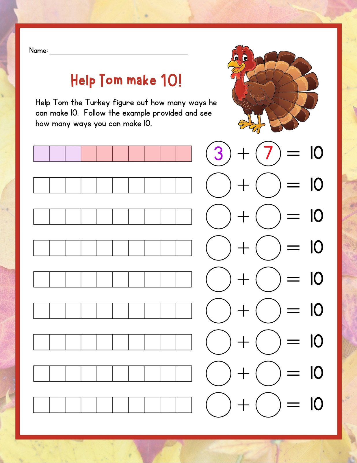 Help Tom Make 10 Math Worksheet