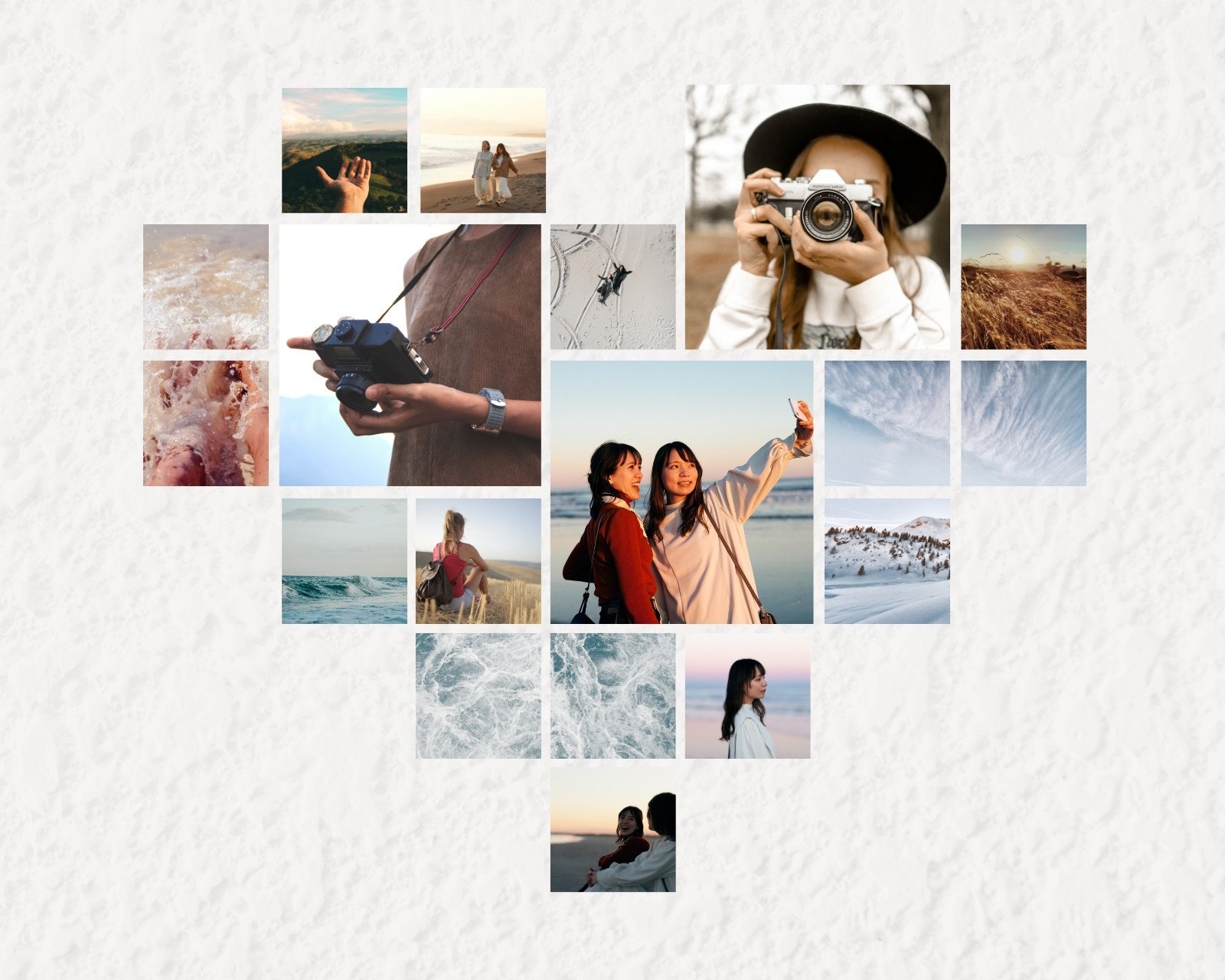 คอลลาจภาพถ่ายรูปทรงหัวใจ ผ้าใบ สีครีม