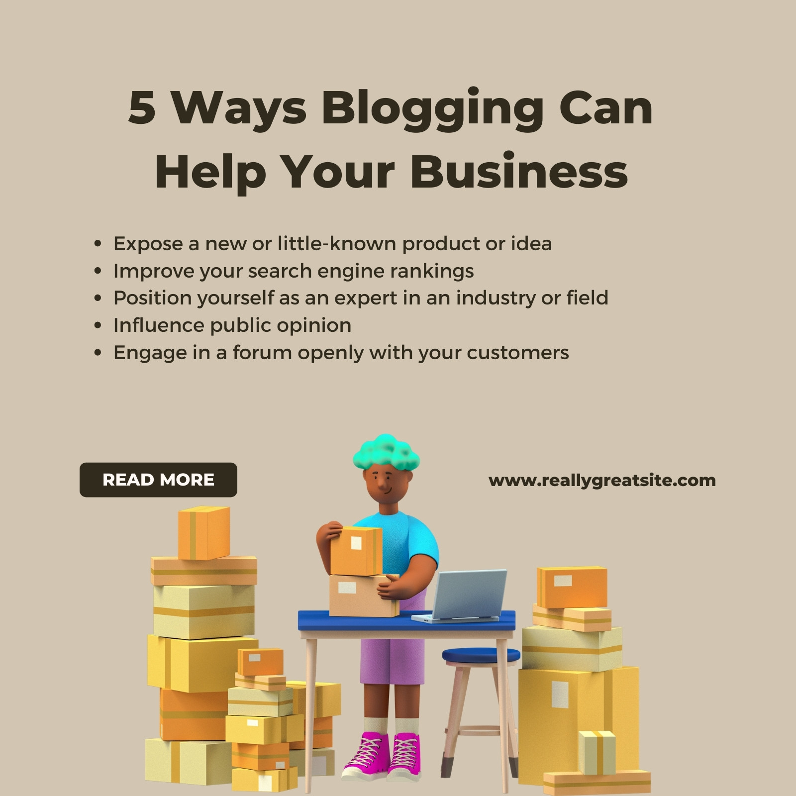 Soft Brown Minimalist 3D 5 Ways Blogging Can Help Your Business Card Tips Instagram Post