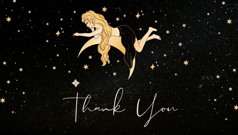 Thank You printable celestial black and gold woman Tag Canva template