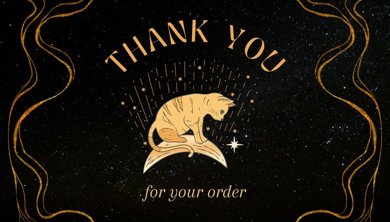 Thank you tag - stars moon and cat illustration Tag Canva template