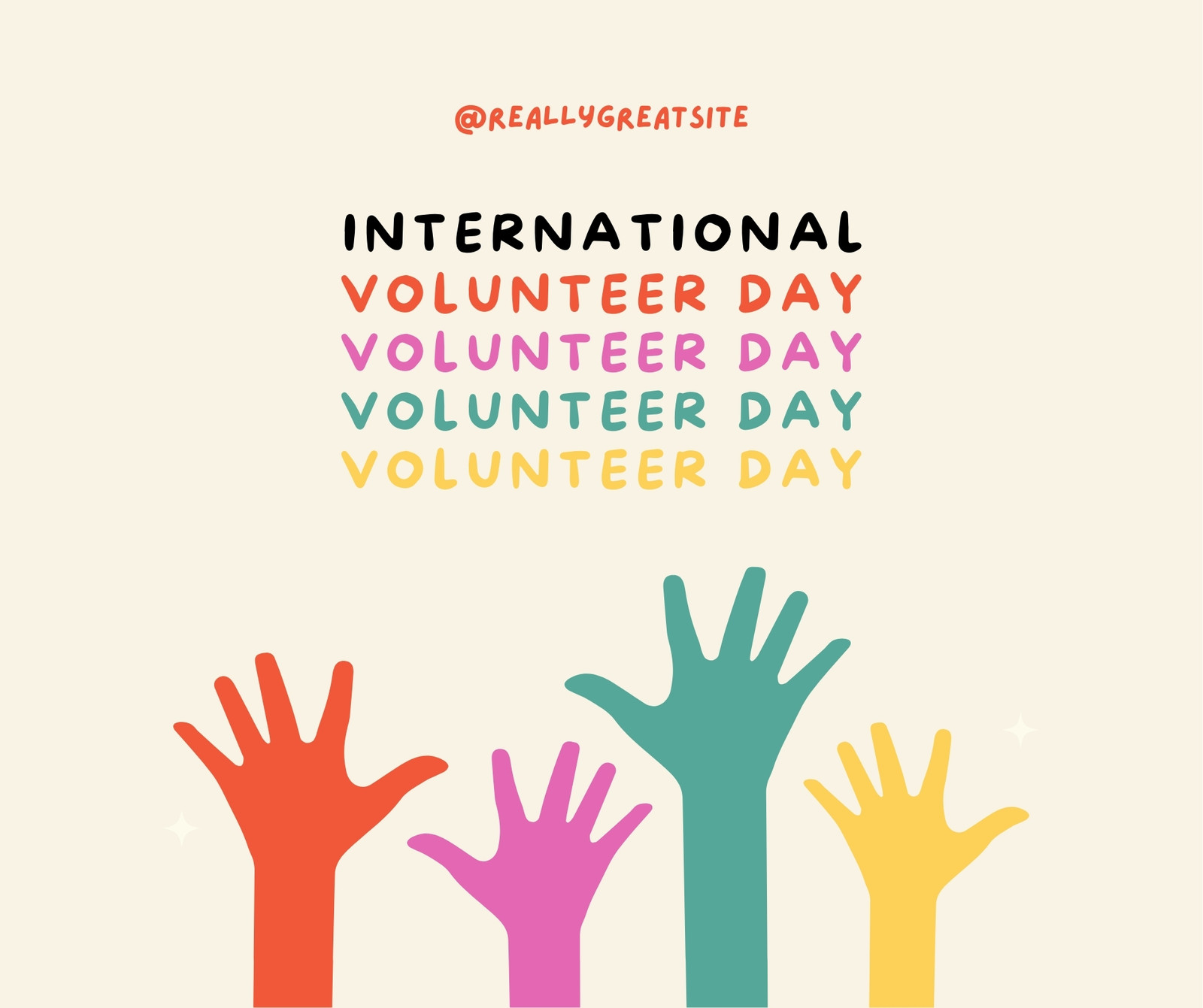 Cream Minimalist International Volunteer Day With Colorful Hands Illustration Facebook Post