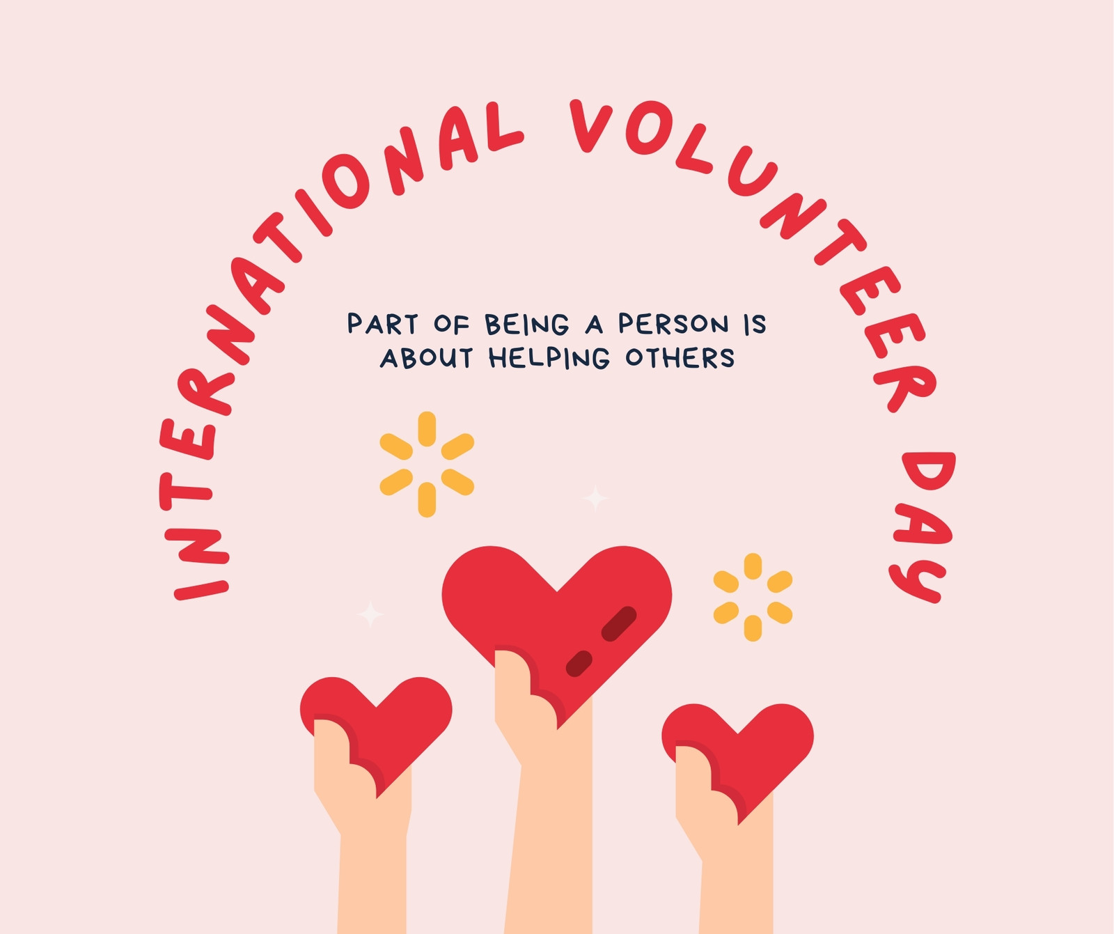Pink Minimalist International Volunteer Day Facebook Post With Hand holding Heart Illustration