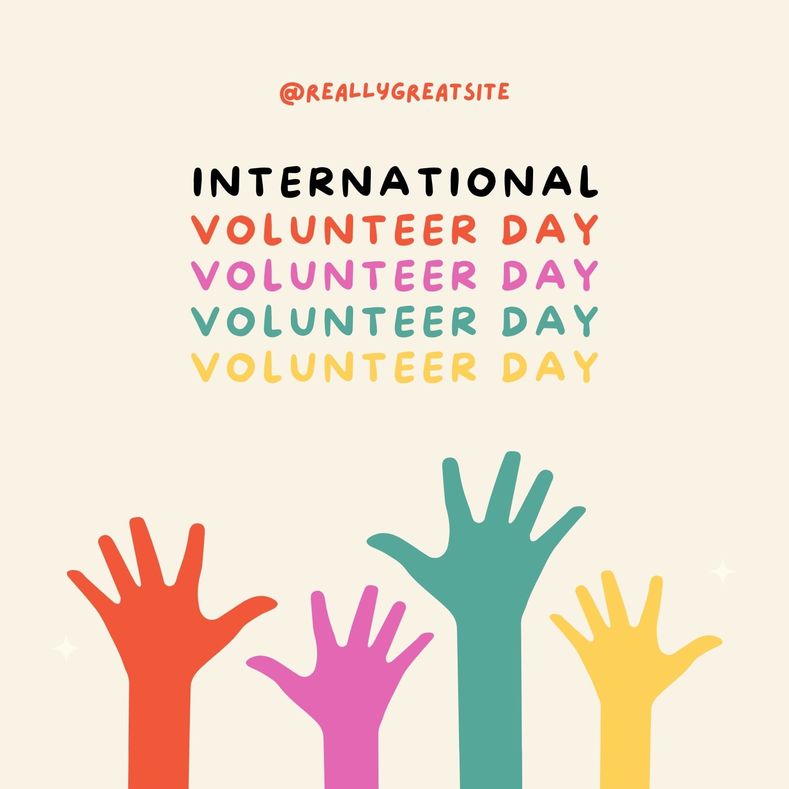Cream Minimalist International Volunteer Day Instagram Post With Colorful Hands Illustration