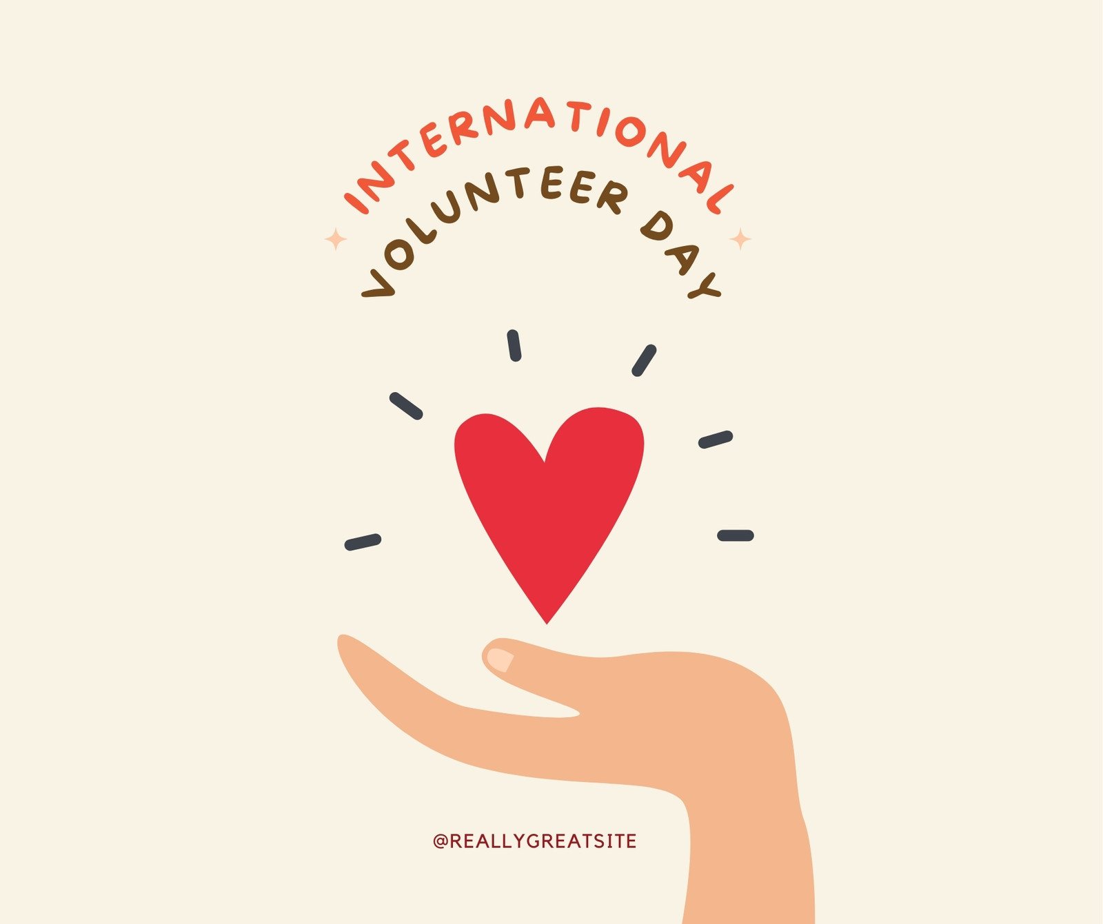 Cream Minimalist International Volunteer Day Facebook Post With Hand Holding Heart Illustration