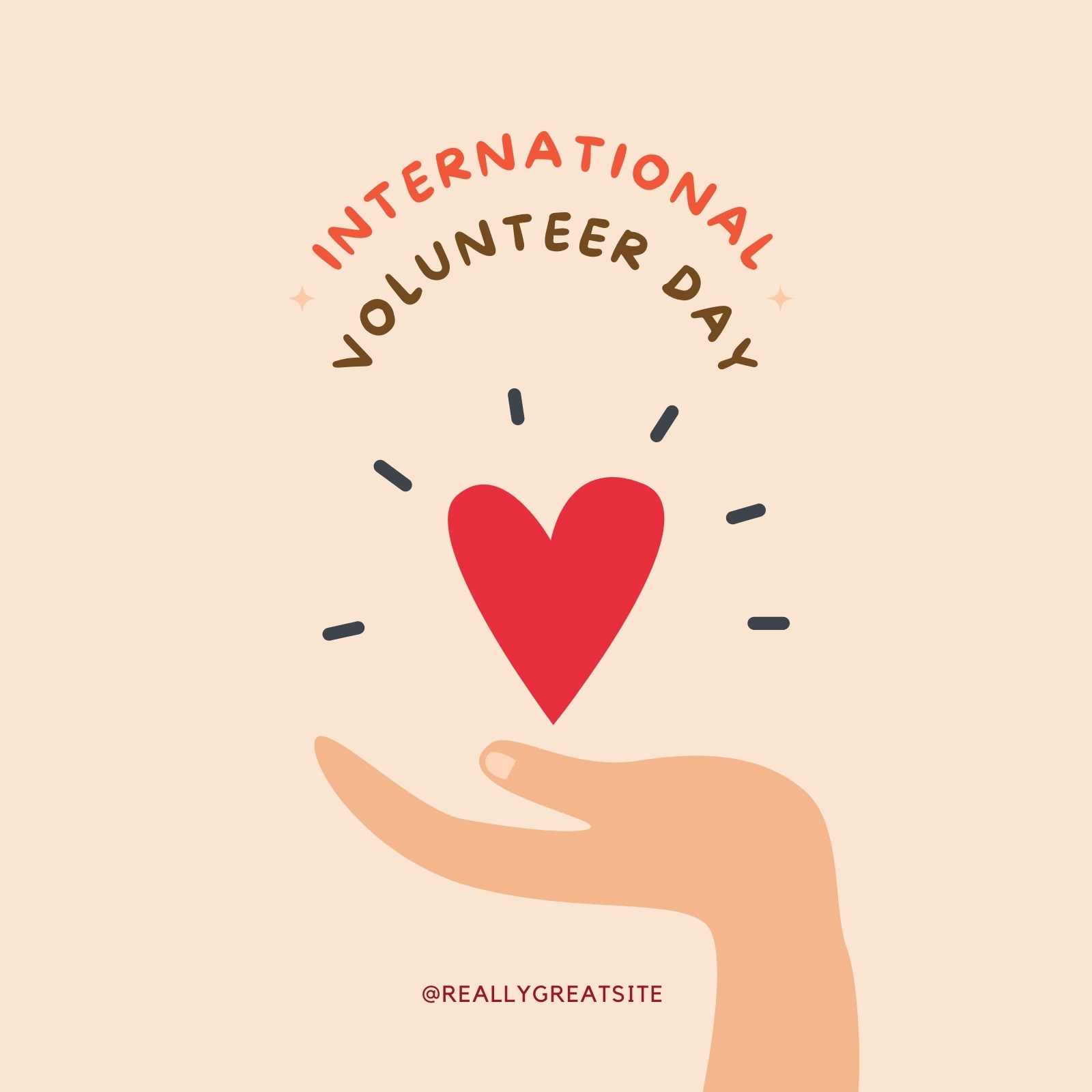 Champagne Minimalist International Volunteer Day Instagram Post With Hand Holding Heart Illustration