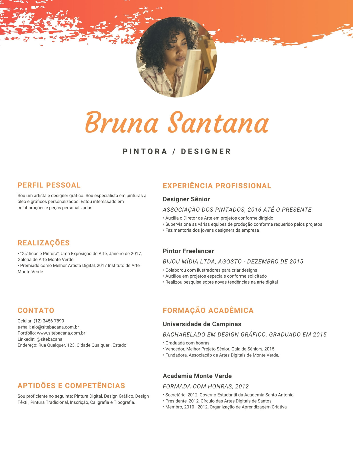 Branco com Laranja Aquarela Currículo Criativo Branco com Laranja Aquarela Currículo Criativo