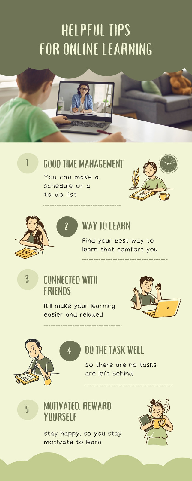 Olive Creative Helpful Tips For Online Learning Inforaphic