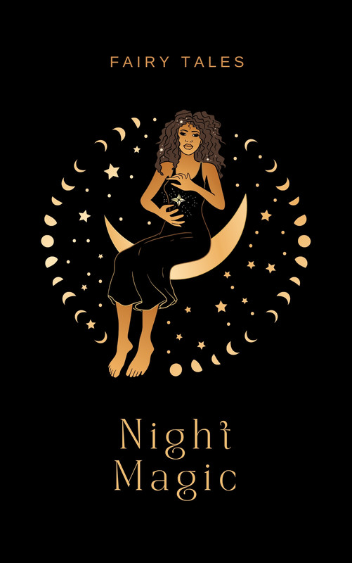 Beautiful woman illustration - moon and stars Book Cover Canva template