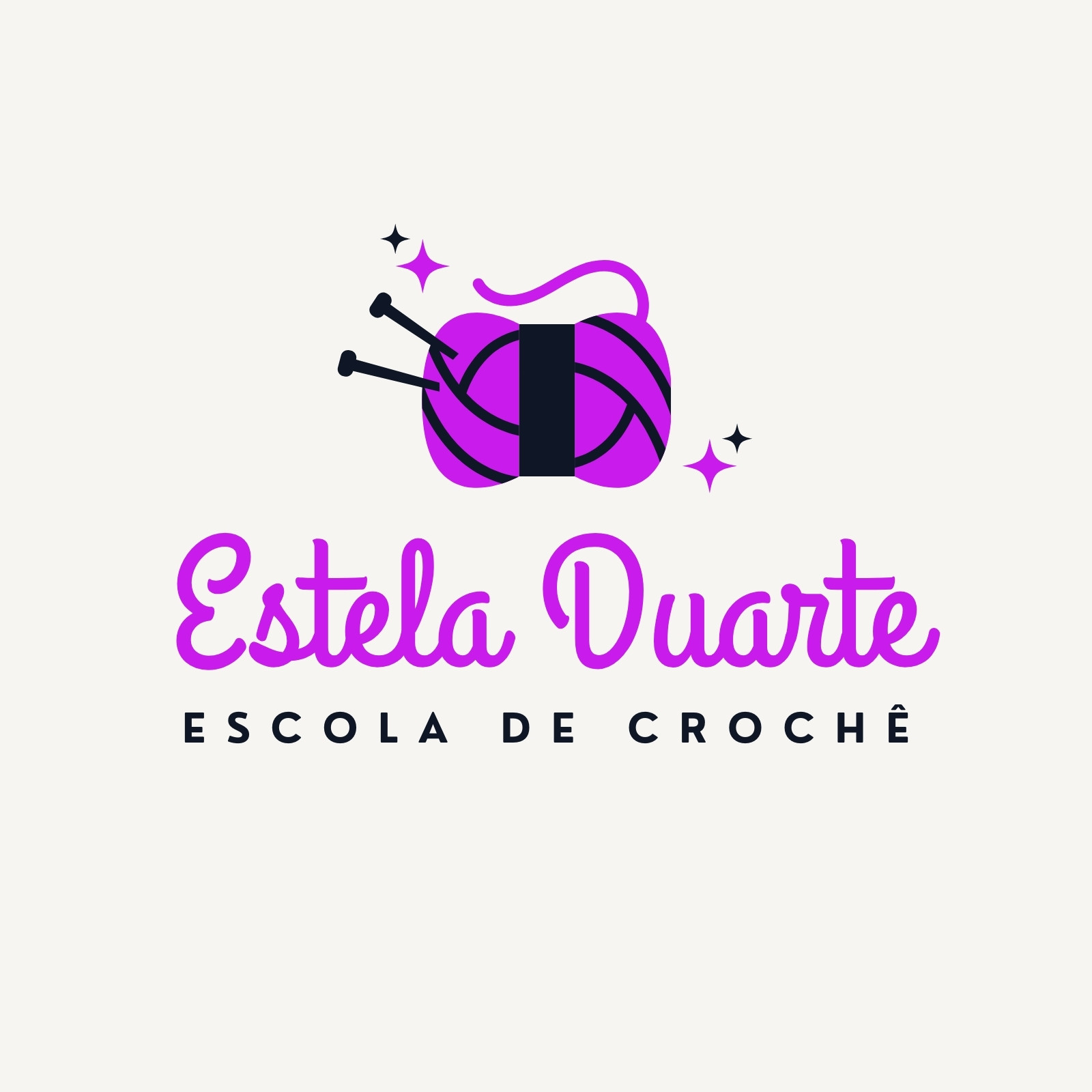 Logotipo de crochê vibrante feminino violeta e bege
