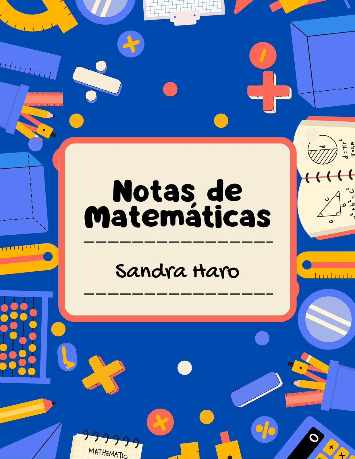 Portada de matemáticas - Cuaderno - Ilustrada y colorida
