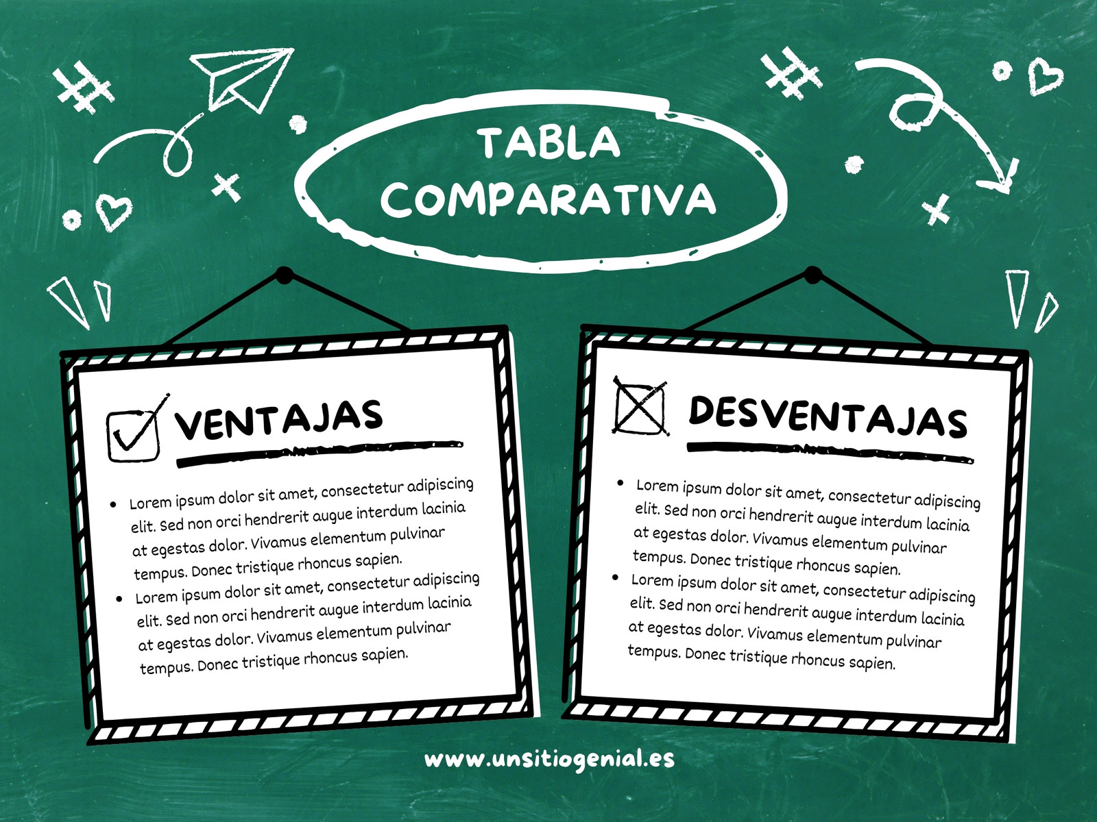 Gráfico Tabla Comparativa Pros y Contras Doodle Verde y Blanco
