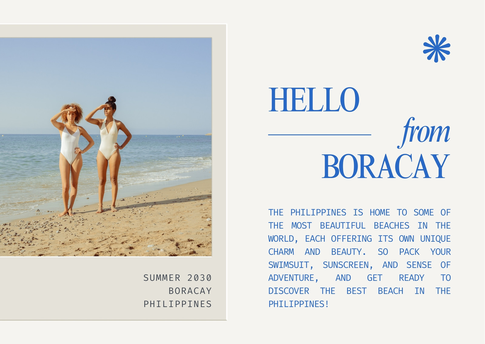 Beige and Blue Minimalist Travel Postcard