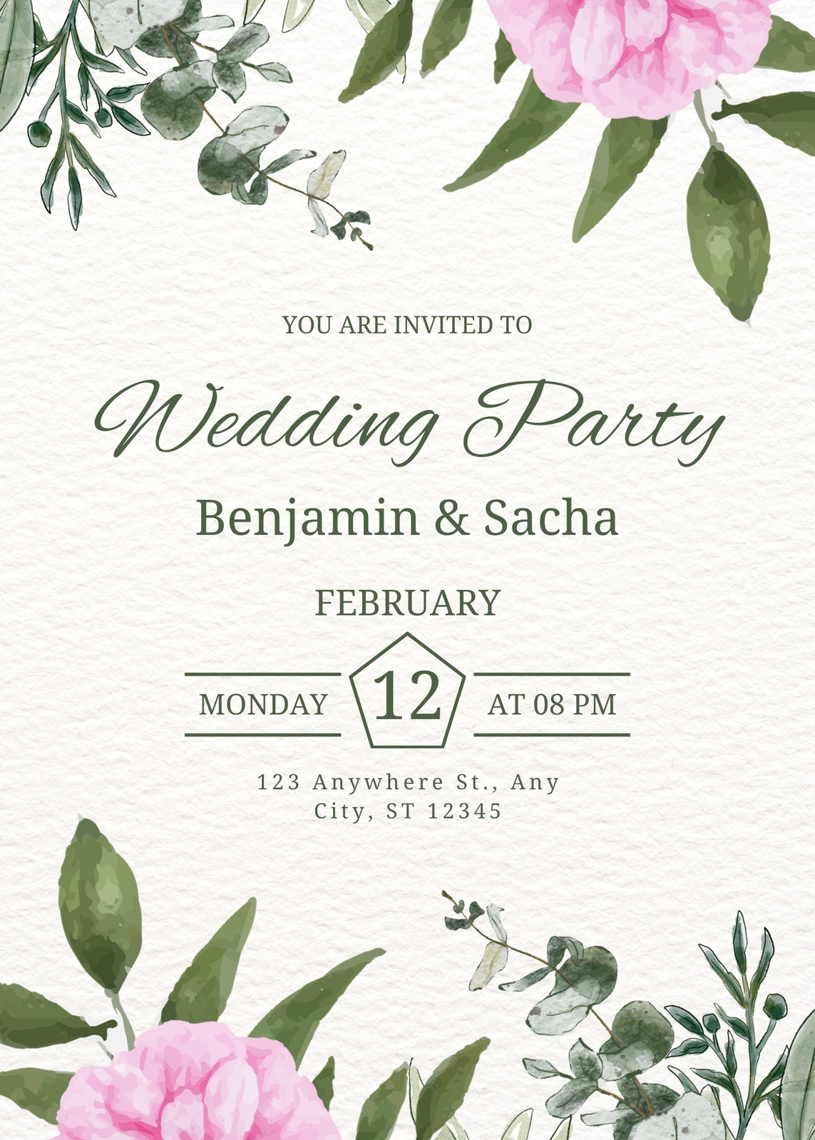 Green Watercolor Wedding Party Flyer