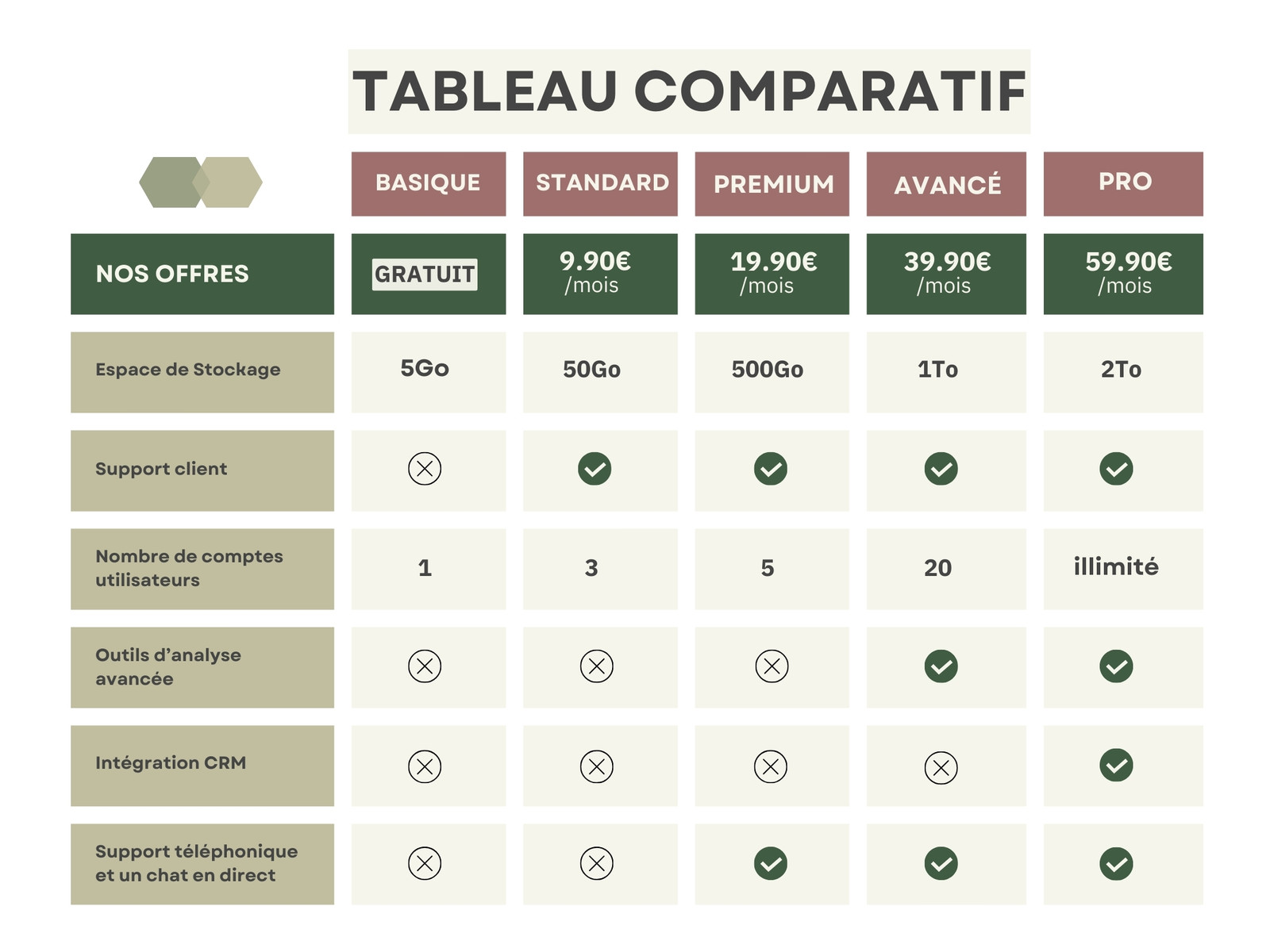 Tableau Comparatif Marketing Entreprise Graphique Infographie Moderne Professionnel Vert Marron Beige