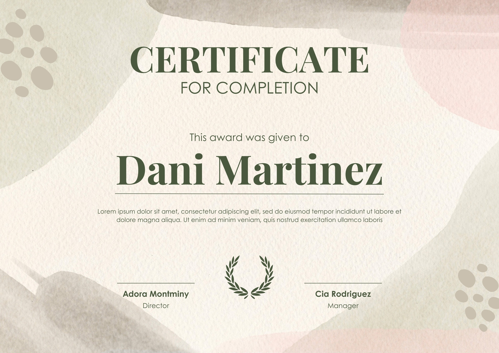 Beige Organic Completion Certificate