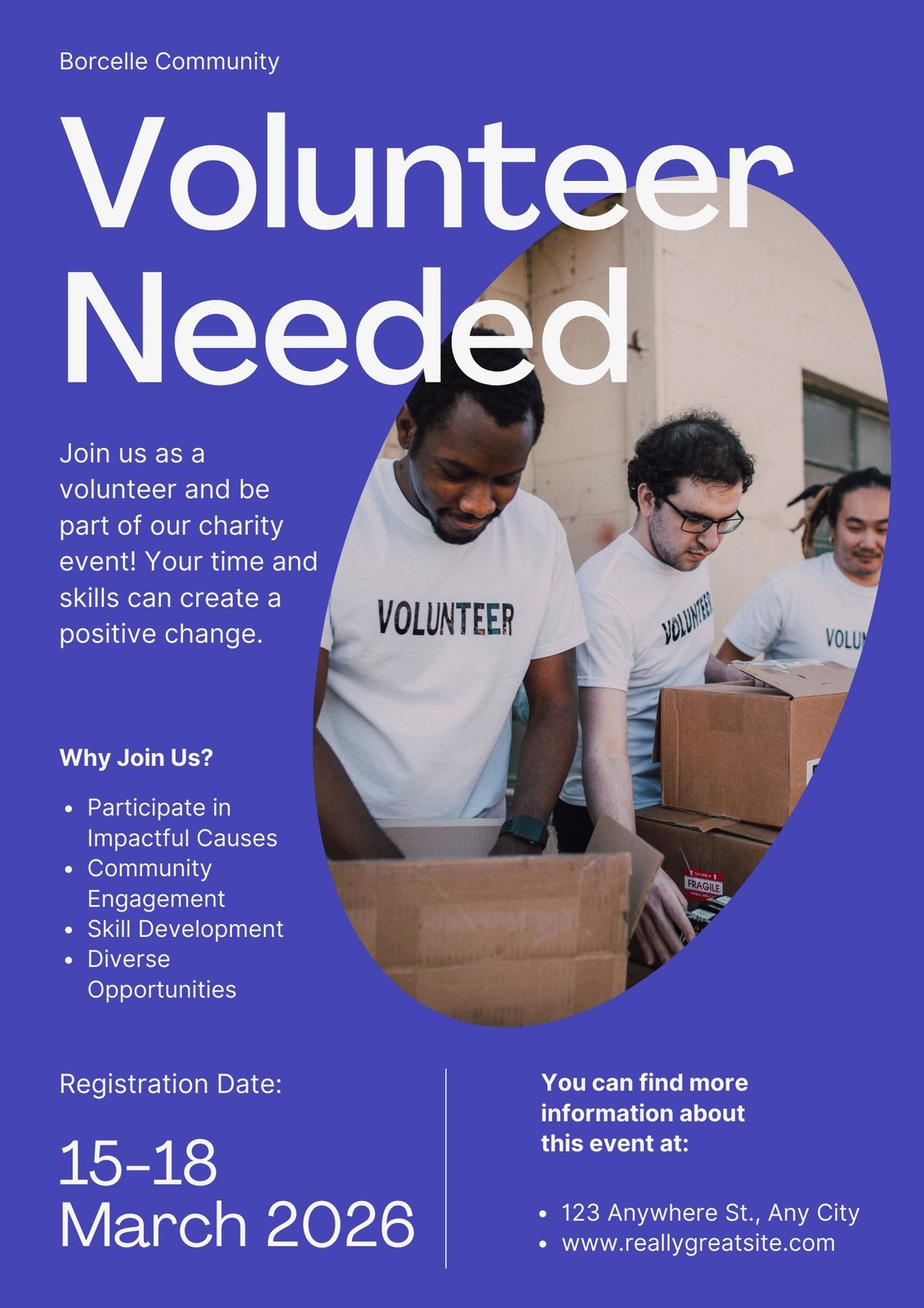 Blue White Simple Volunteer Event Flyer