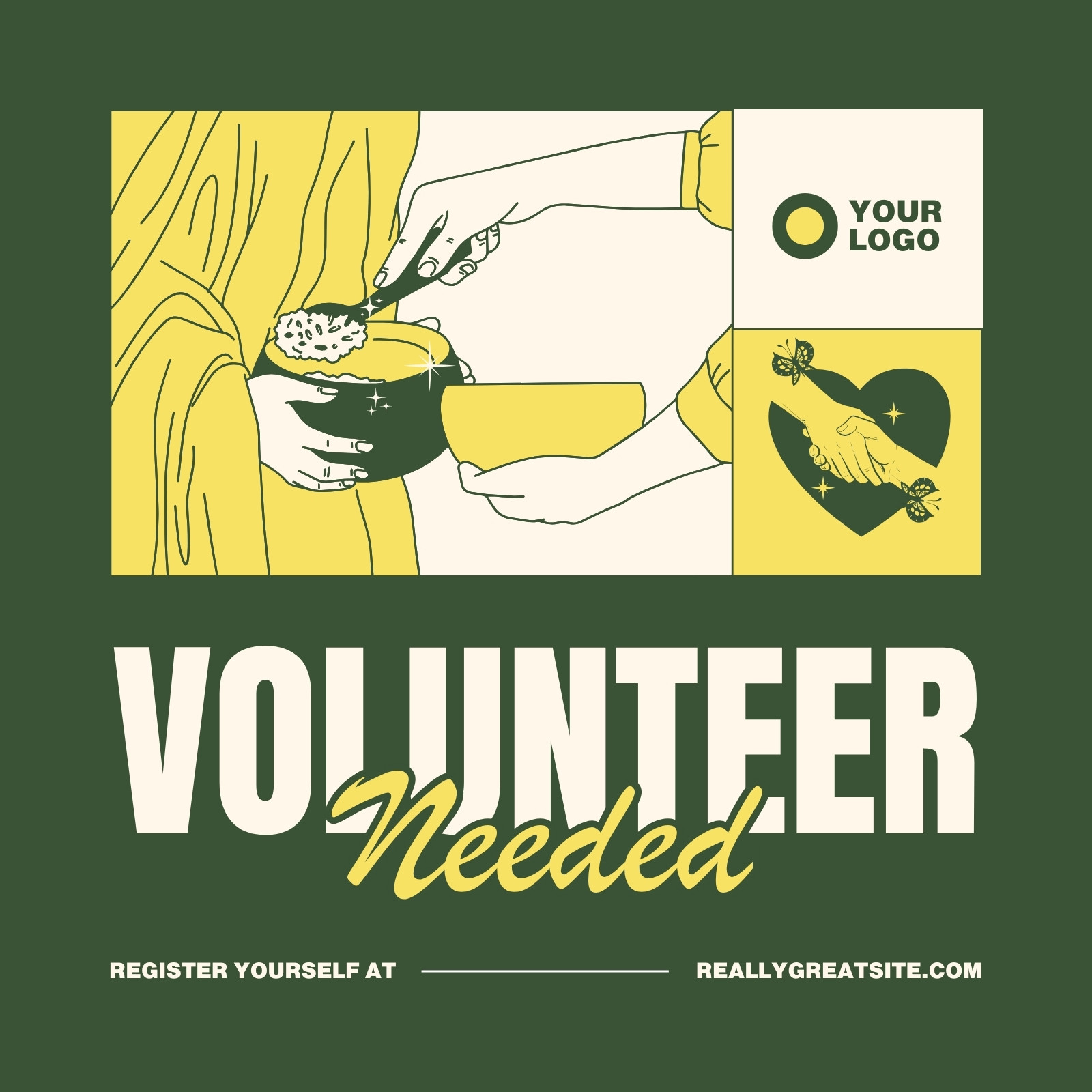 Green Cream Modern Volunteer Needed Instagram Post