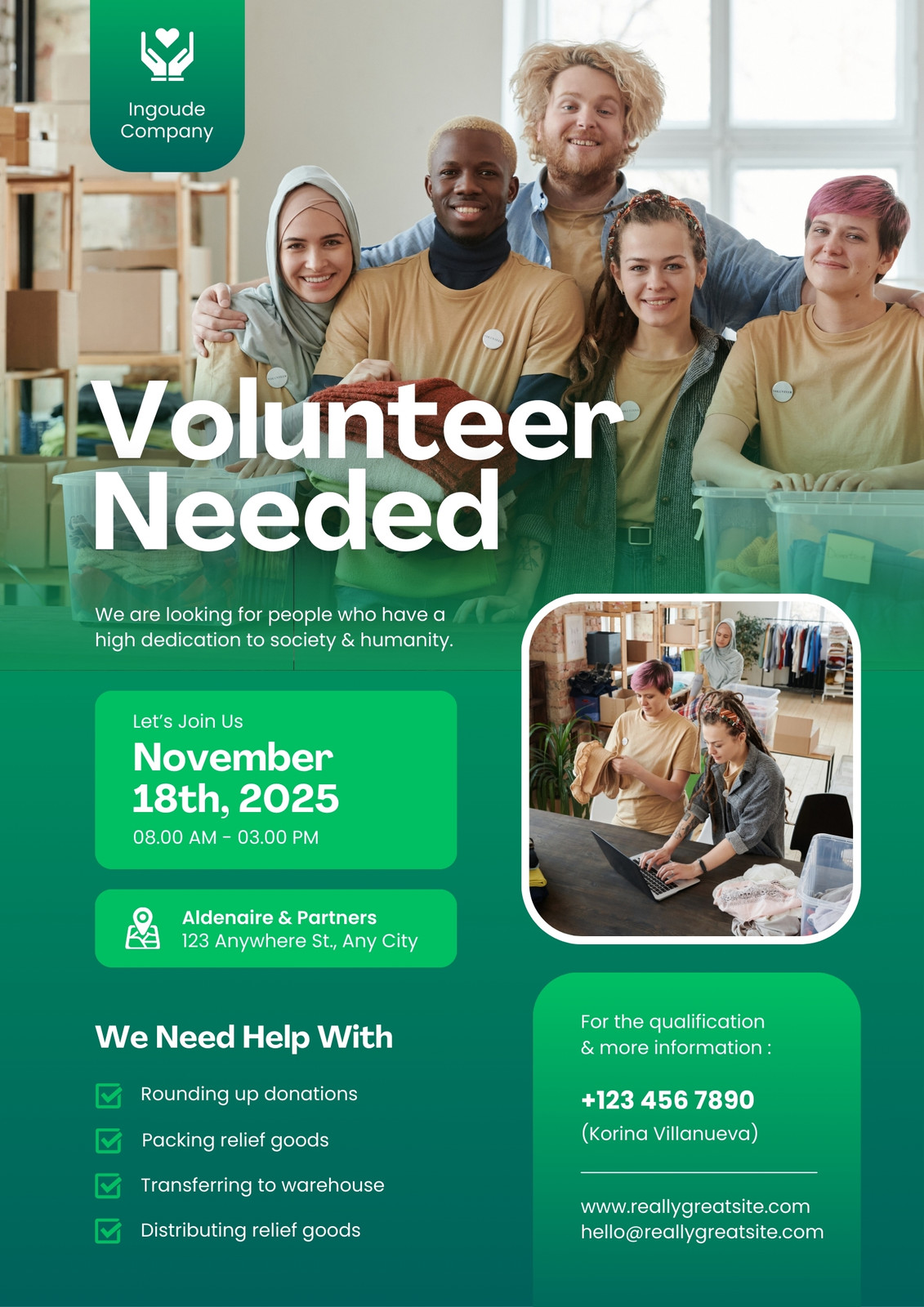 Green Modern Volunteer Charity Flyer