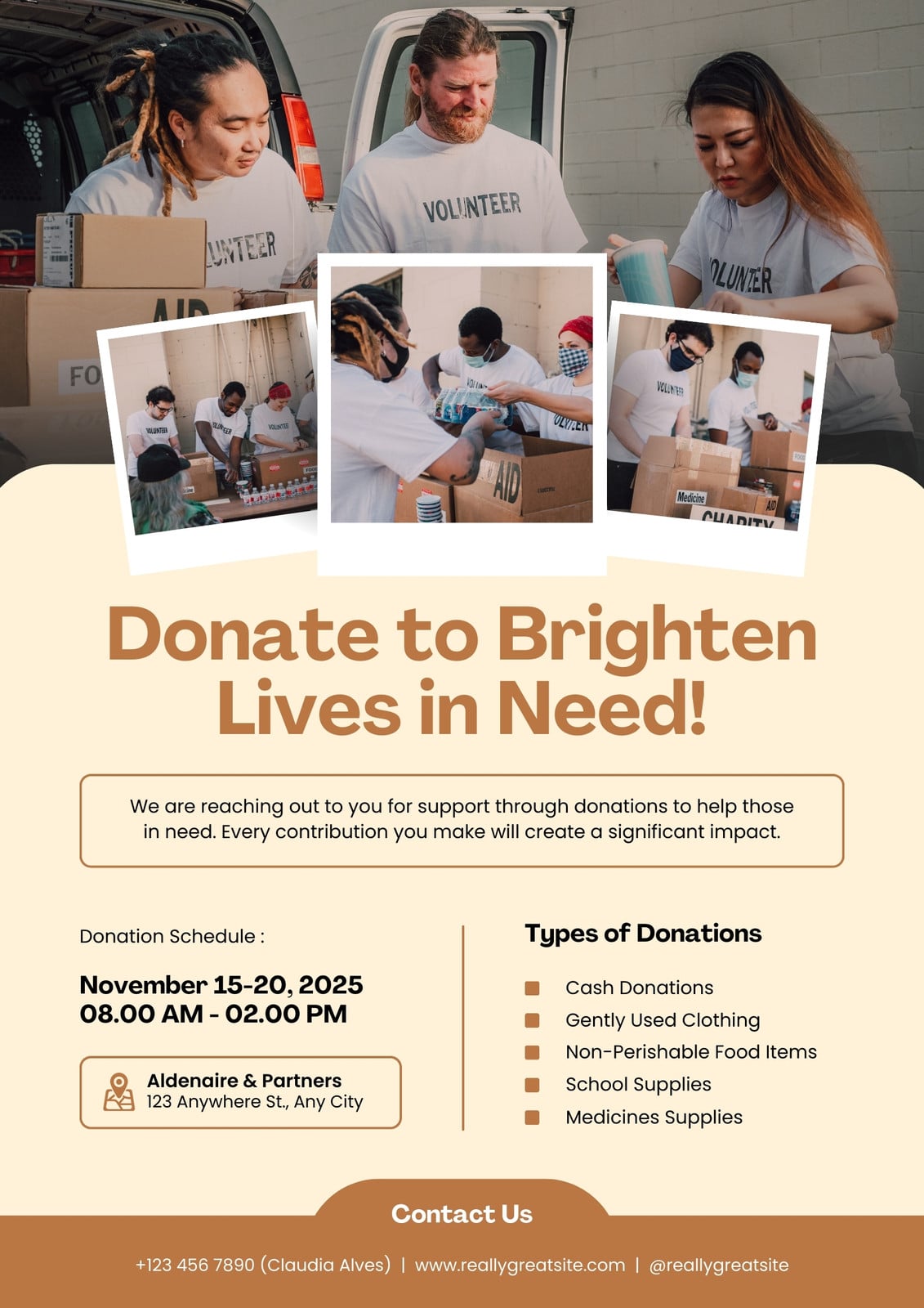 Cream and Brown Minimalist Open Donation Charity Flyer