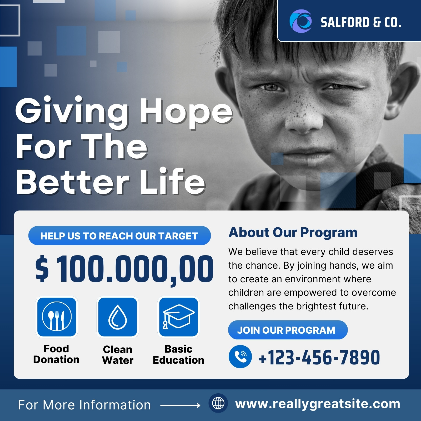 Blue and White Modern Charity Instagram Post