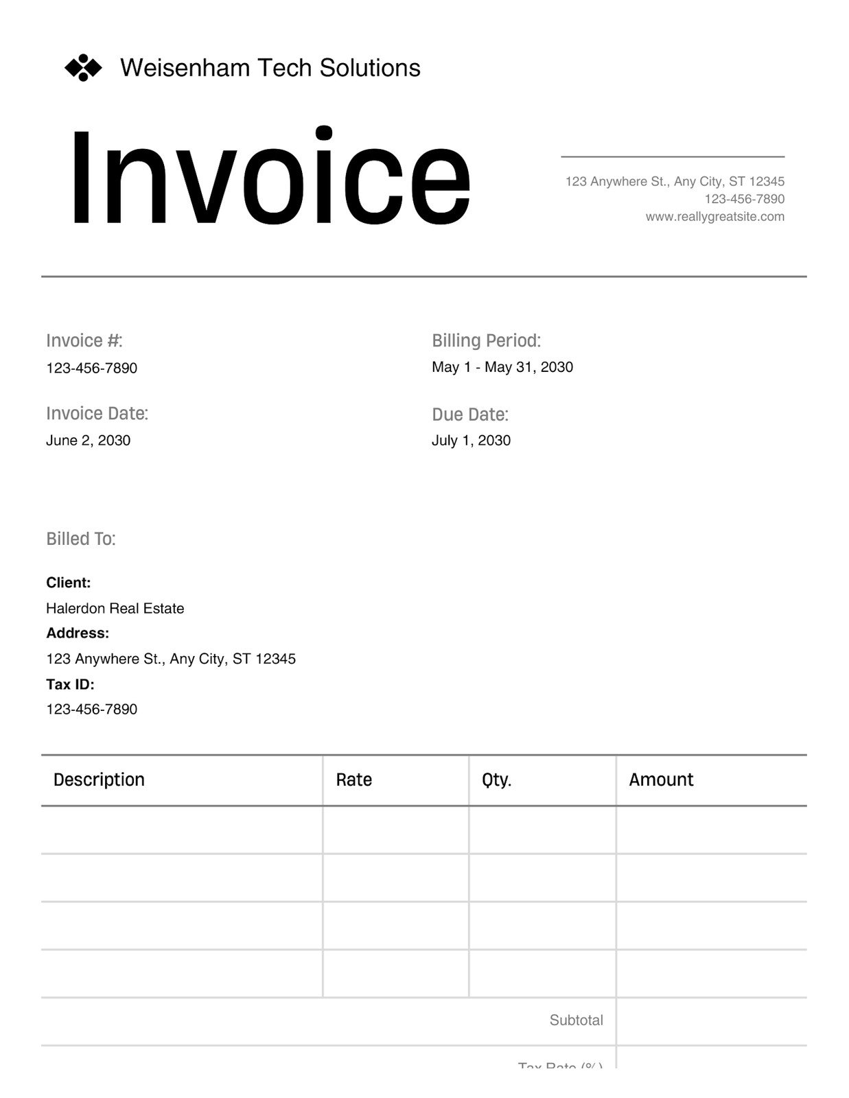 Contractor Invoice Professional Doc in Black and White Grey Bare Minimal Style