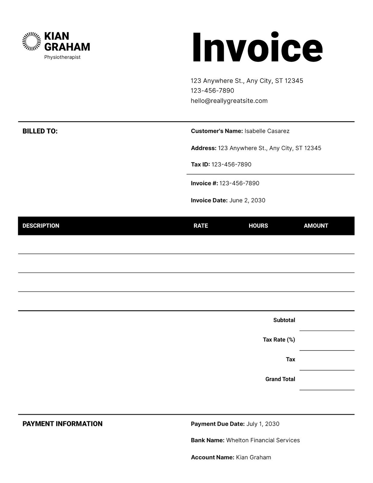 Consulting Invoice Professional Doc in Black and White Bare Minimal Style