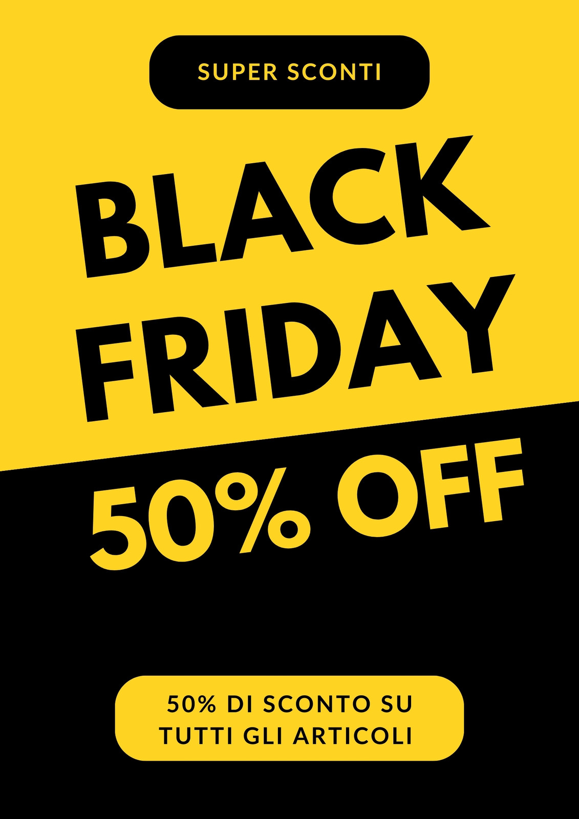 Volantino Black Friday moderno vivace giallo e nero Volantino Black Friday moderno vivace giallo e nero