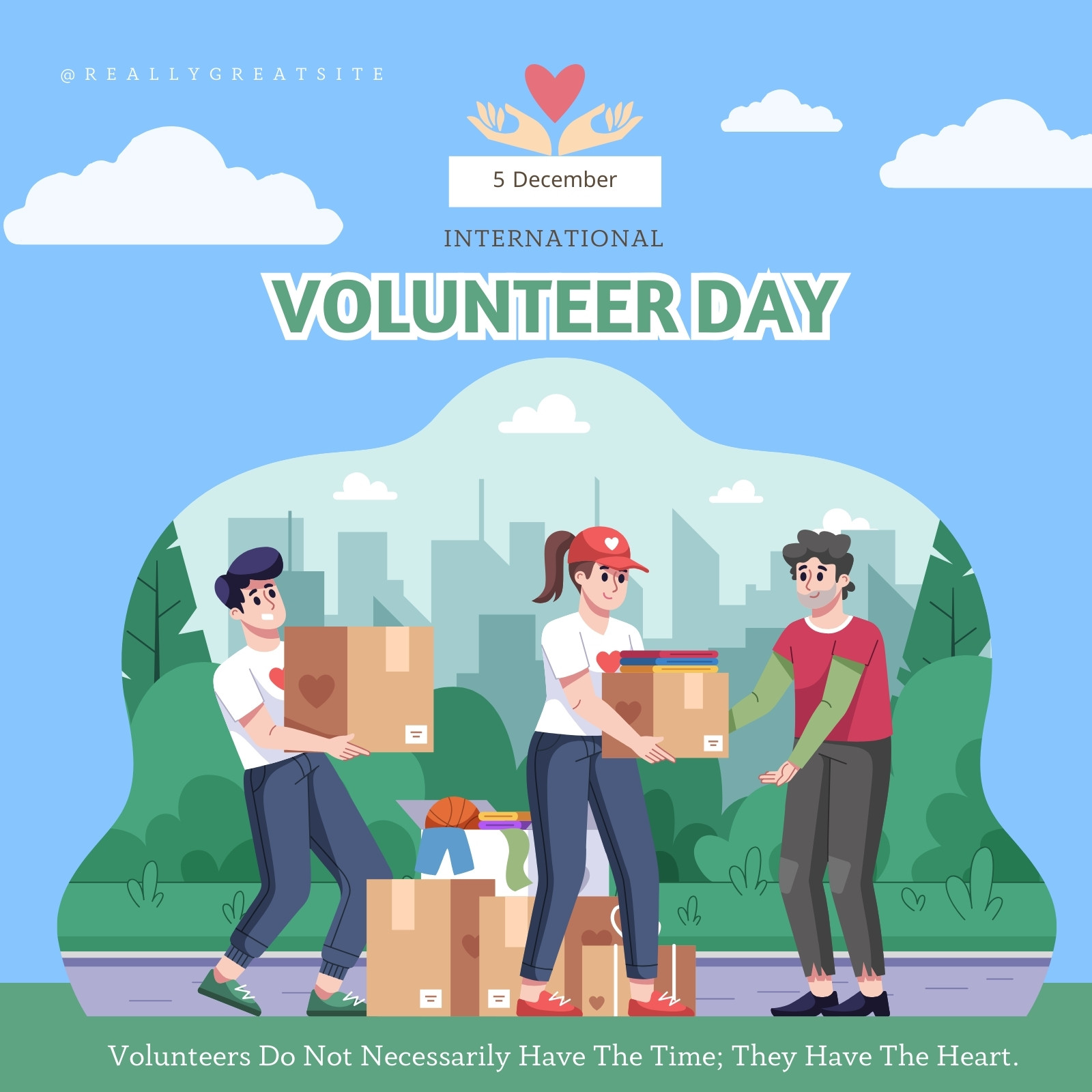 Simple Illustrative International Volunteer Day Instagram Post