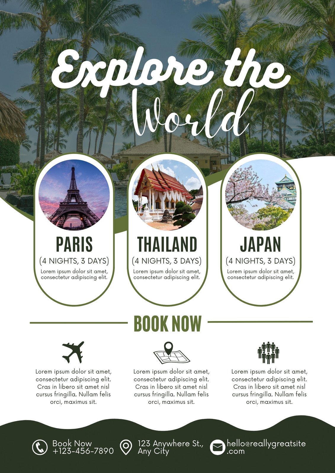 White Dark Green Simple Minimalist Travel Agency Flyer