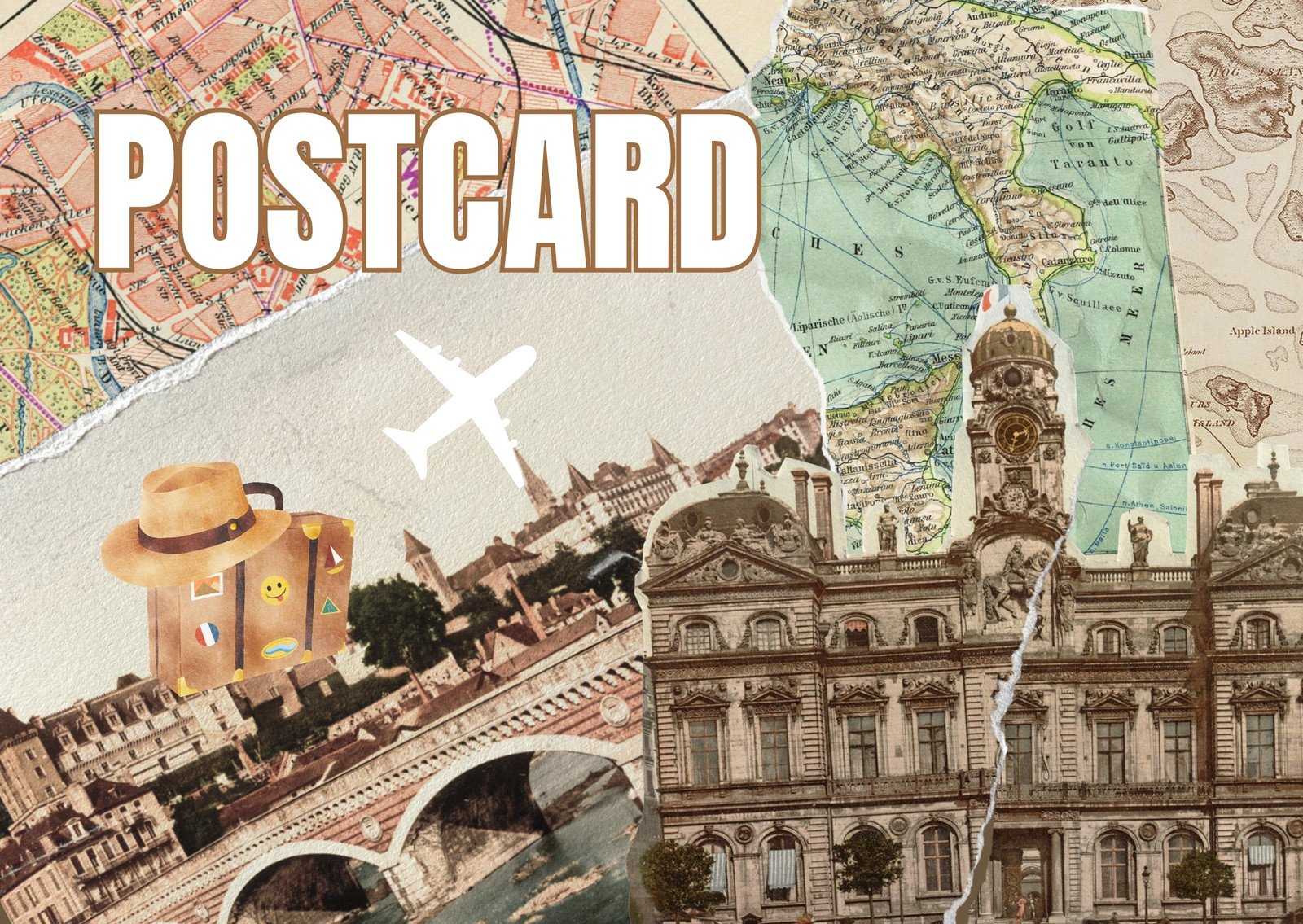 Brown and Beige Playful Modern Vintage Travel Postcard