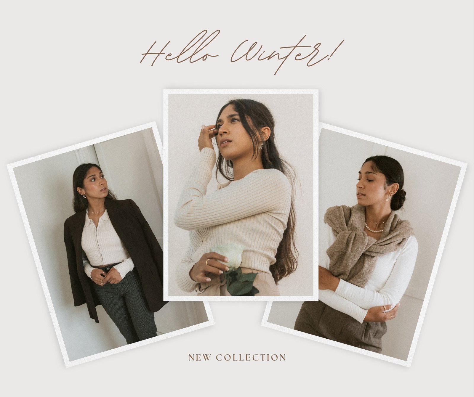 Brown and Cream Winter Fashion Photo Collage Facebook Post