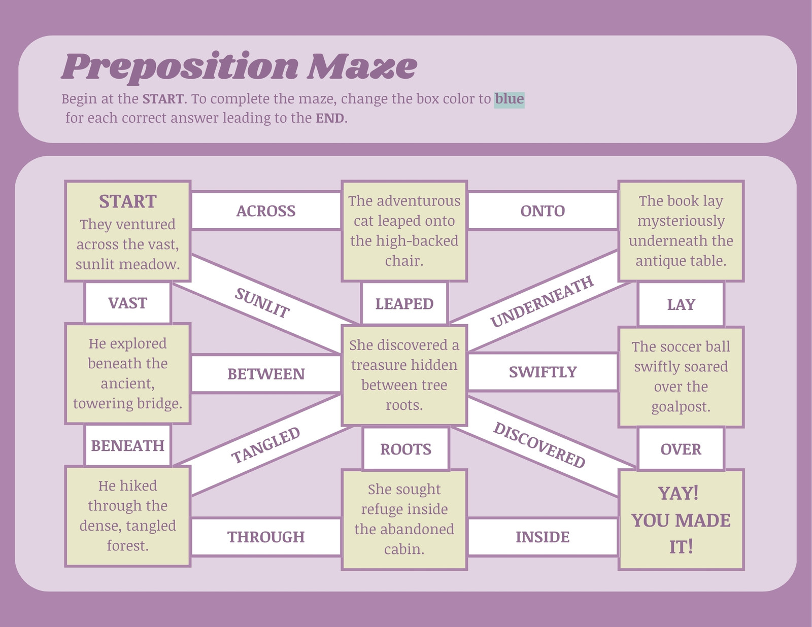 Preposition Maze Digital Worksheet in Pastel Simple Style
